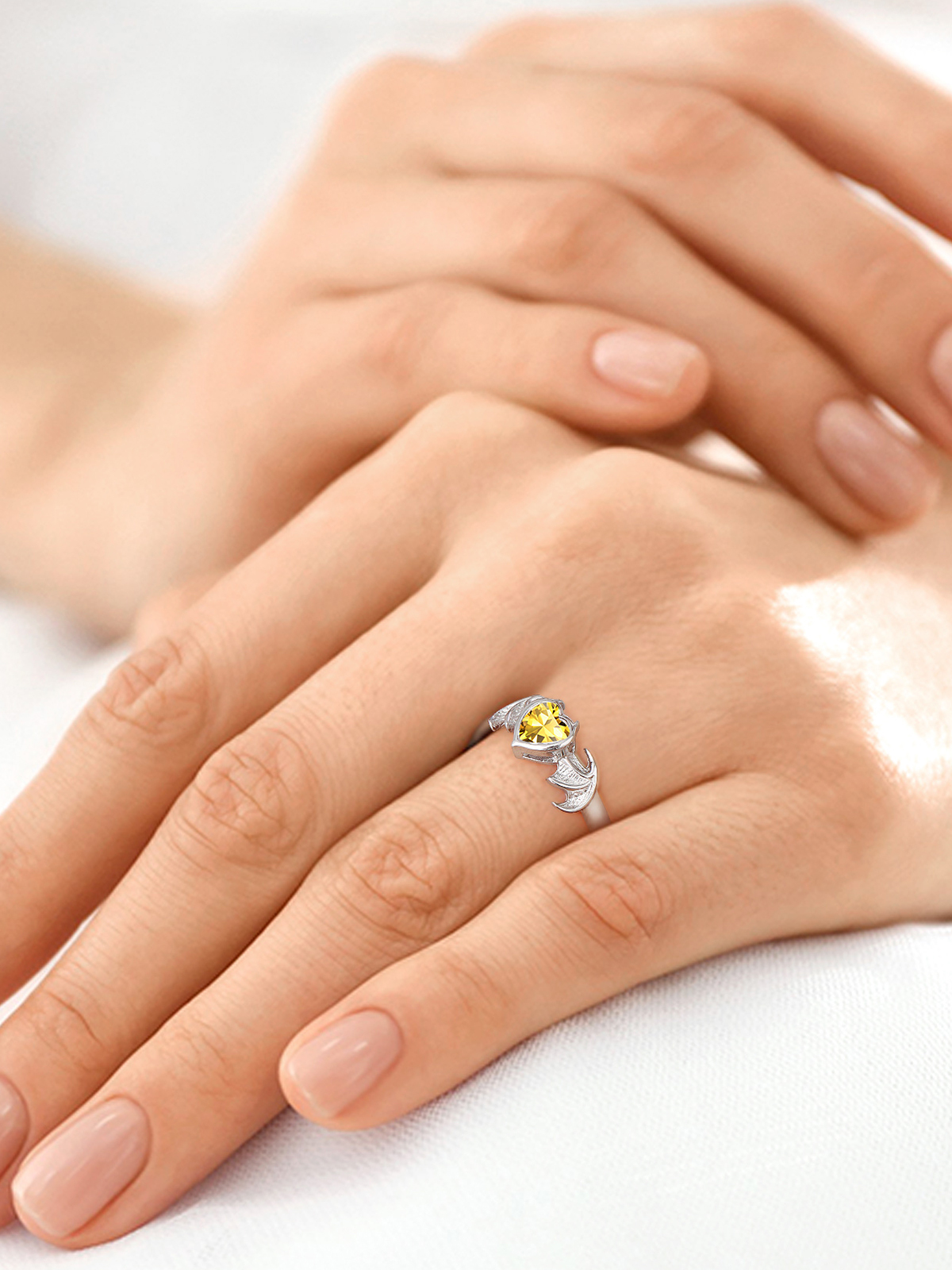 Halloween Gothic Jewelry Bat Ring Birthstone Heart Ring in Silver