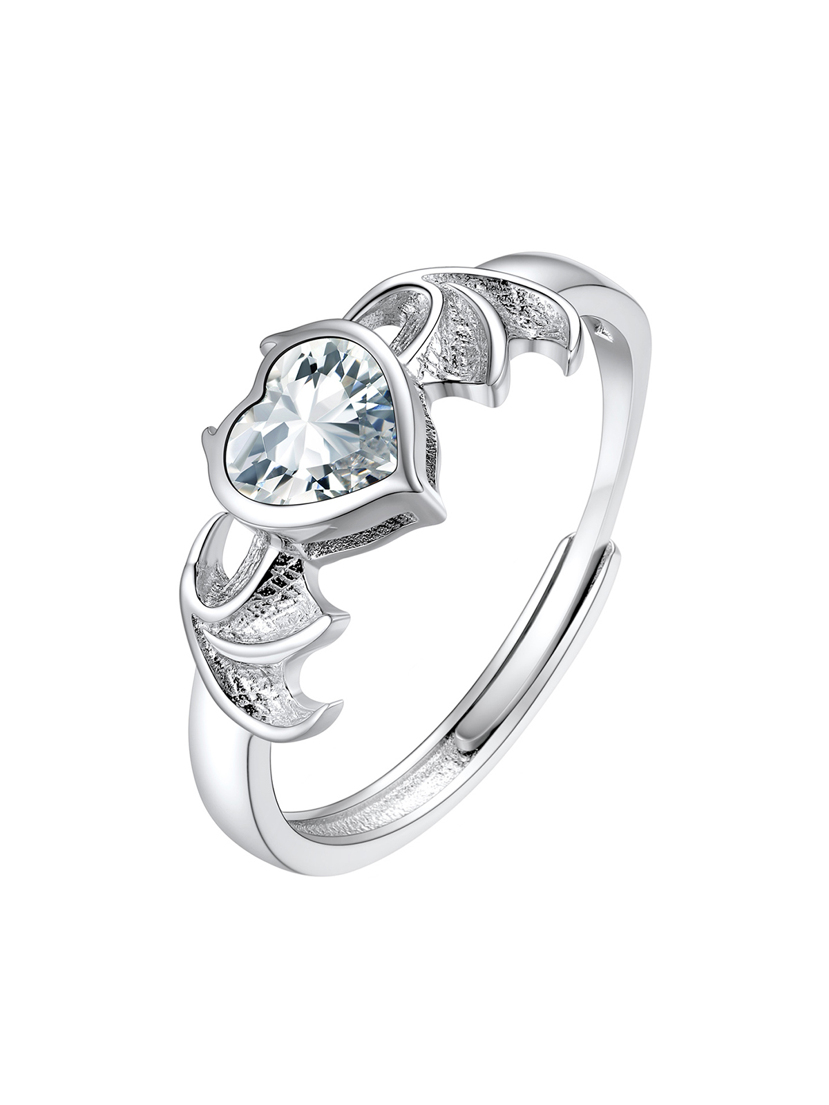 Halloween Gothic Jewelry Bat Ring Birthstone Heart Ring in Silver
