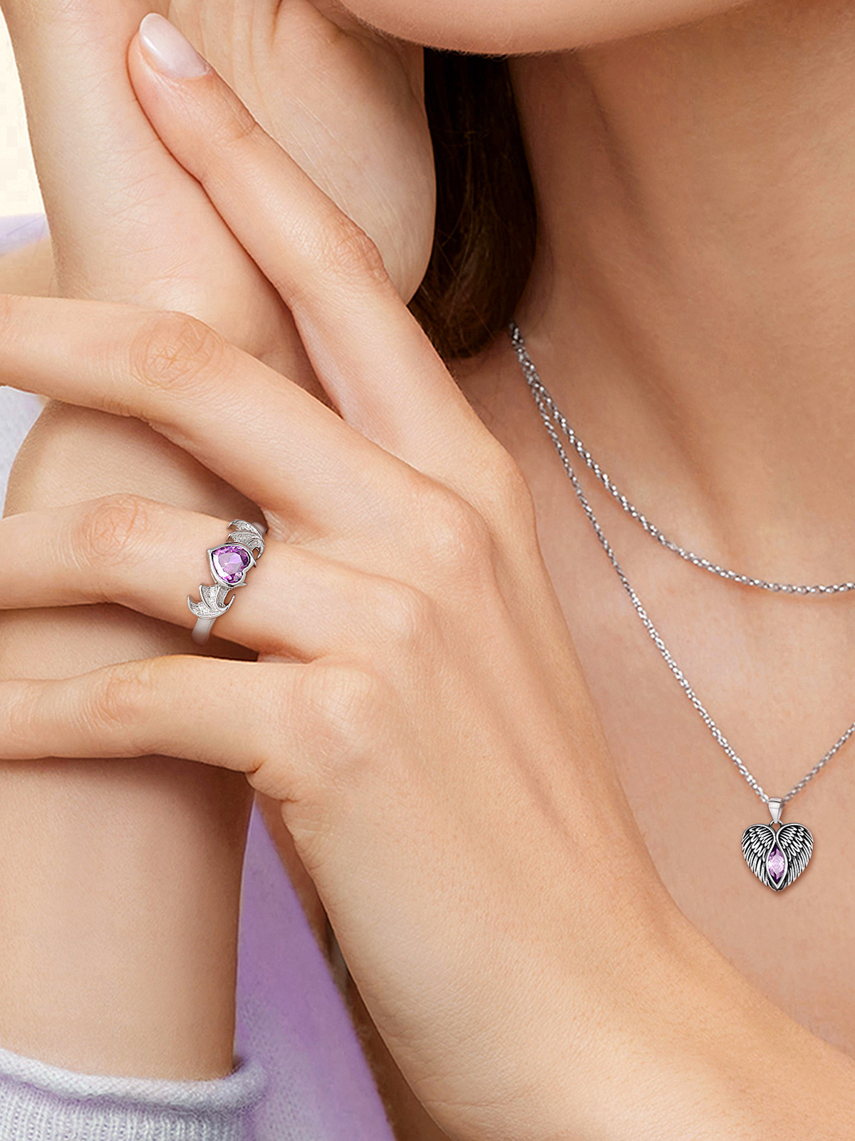 Halloween Gothic Jewelry Bat Ring Birthstone Heart Ring in Silver