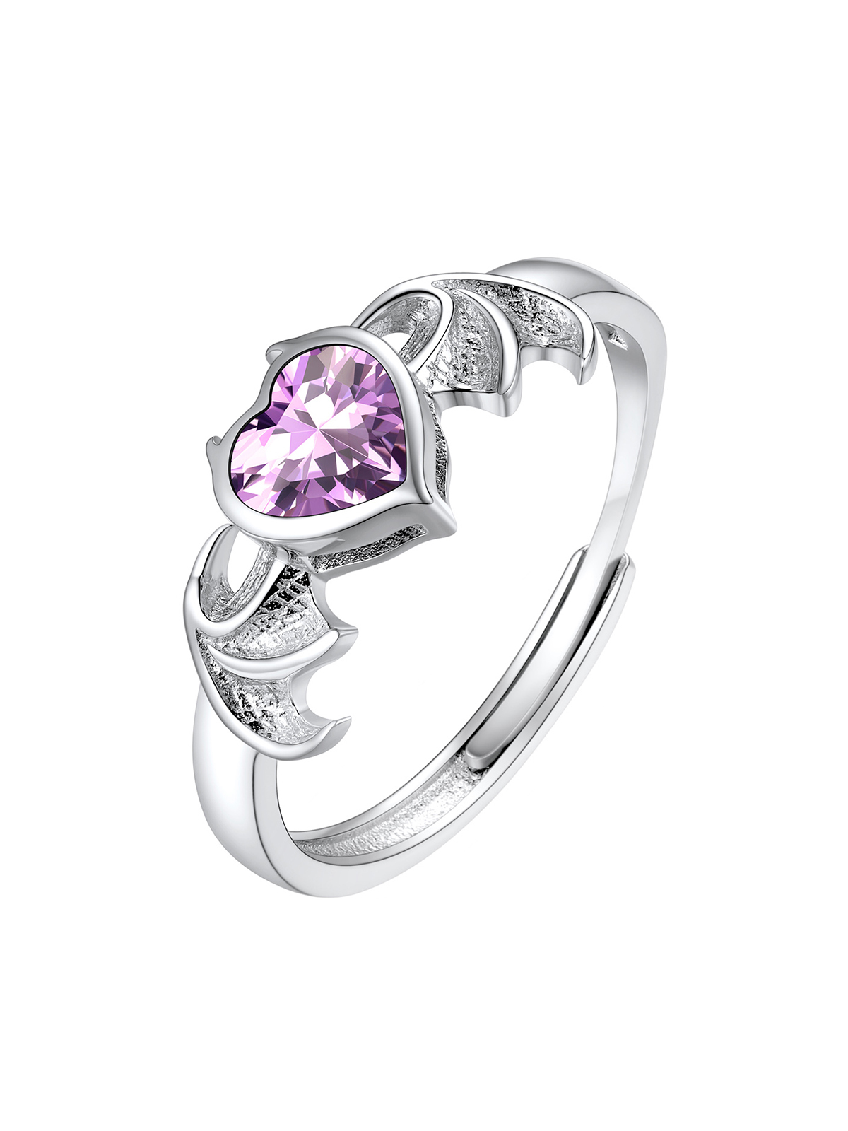 Halloween Gothic Jewelry Bat Ring Birthstone Heart Ring in Silver