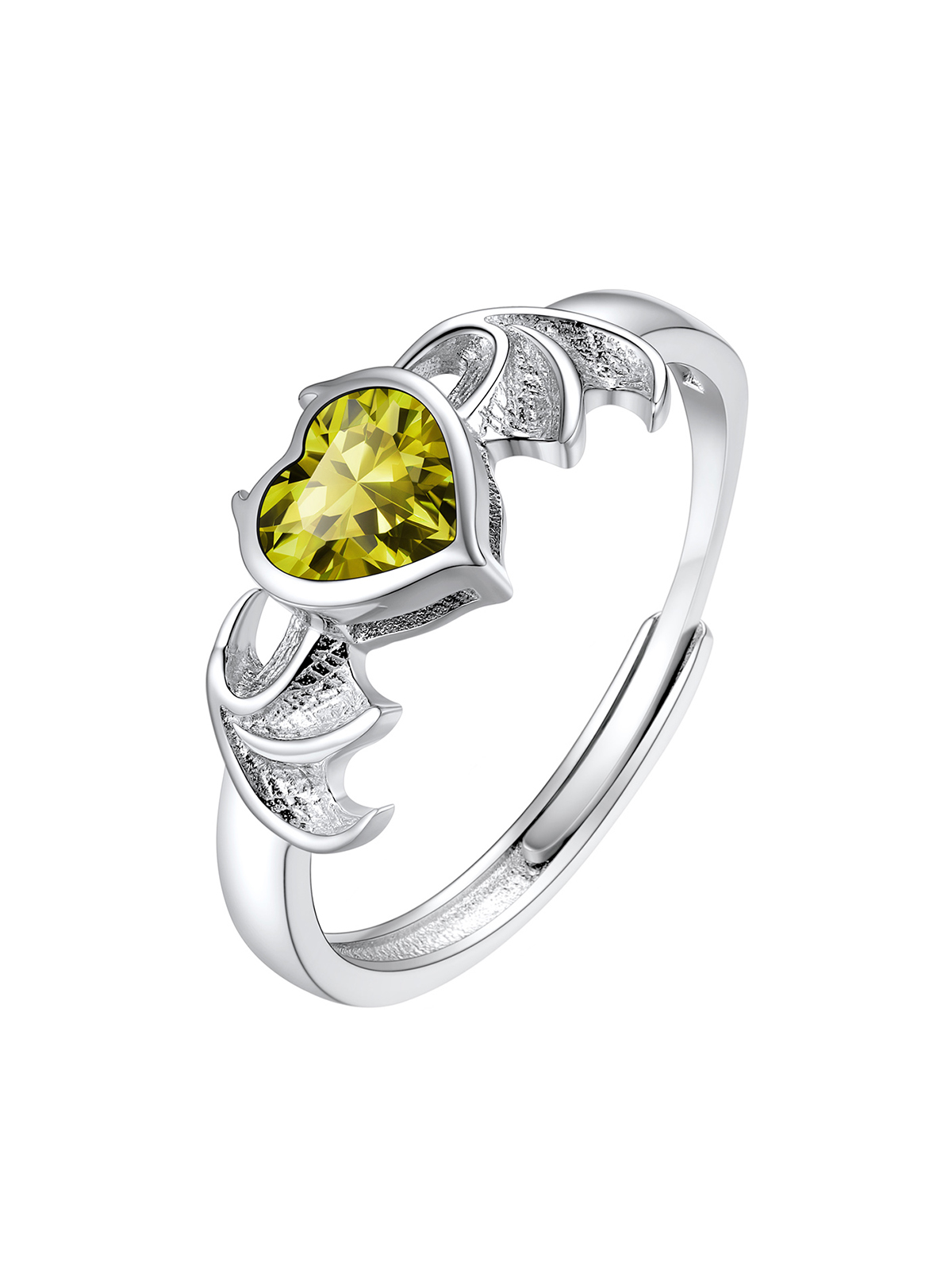 Halloween Gothic Jewelry Bat Ring Birthstone Heart Ring in Silver