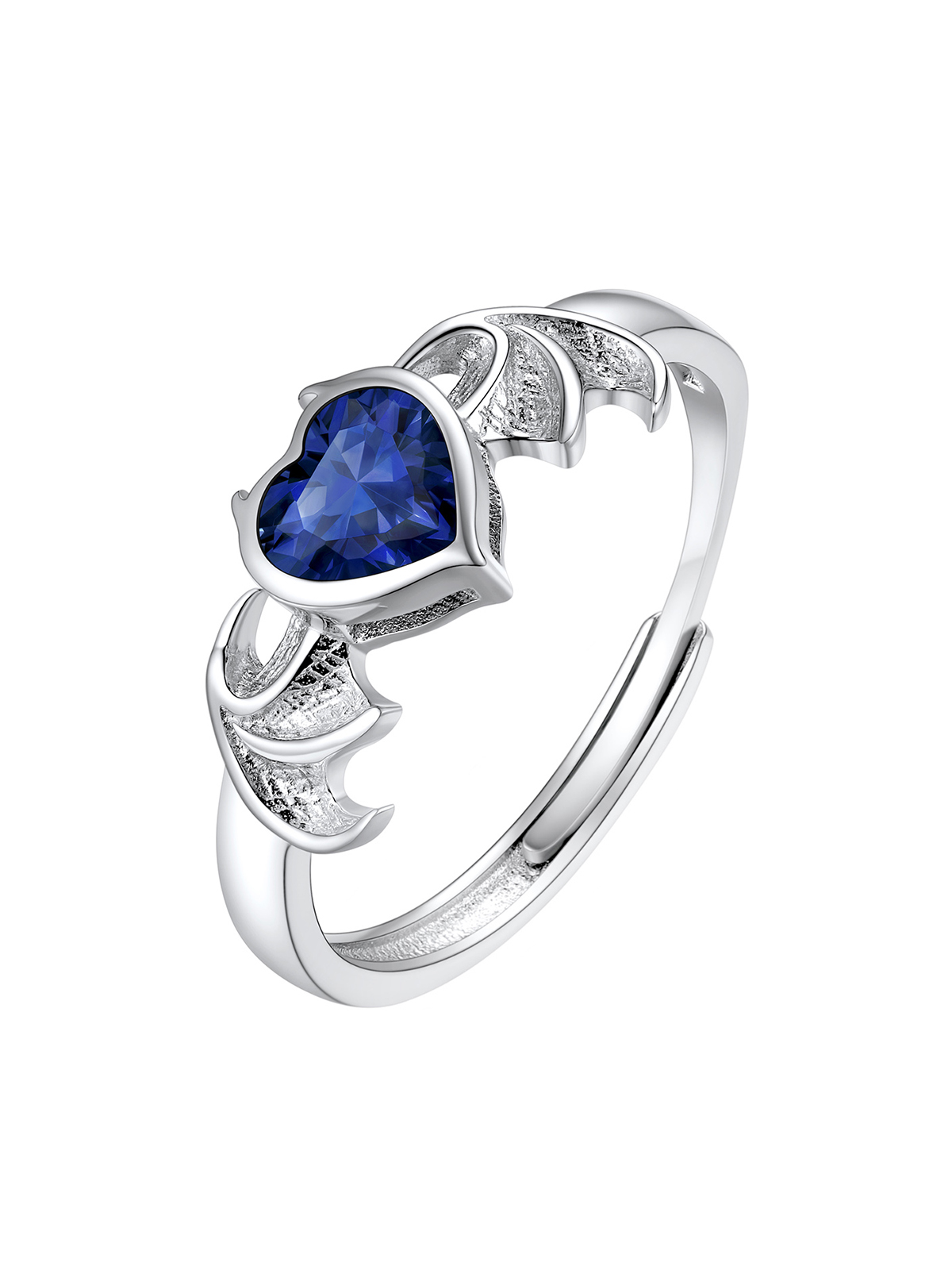 Halloween Gothic Jewelry Bat Ring Birthstone Heart Ring in Silver
