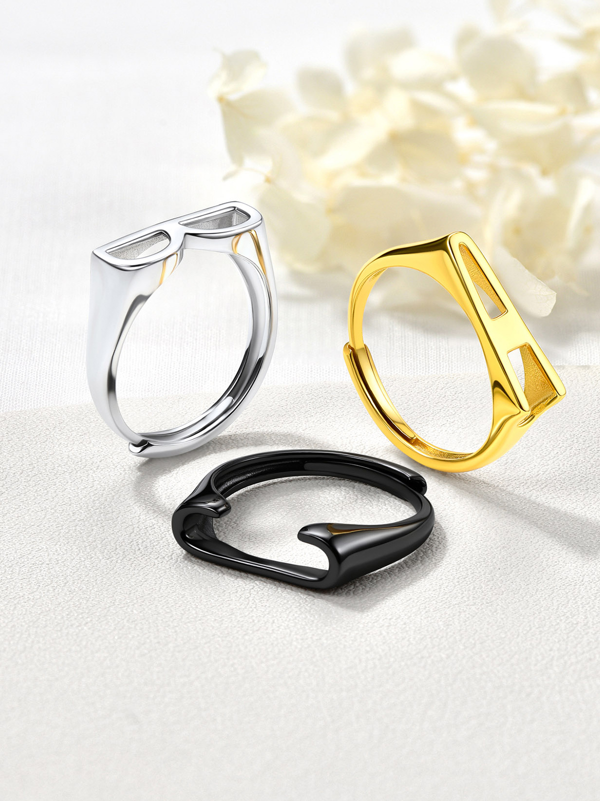 Initial Ring Adjustable Capital Letter Ring in Black