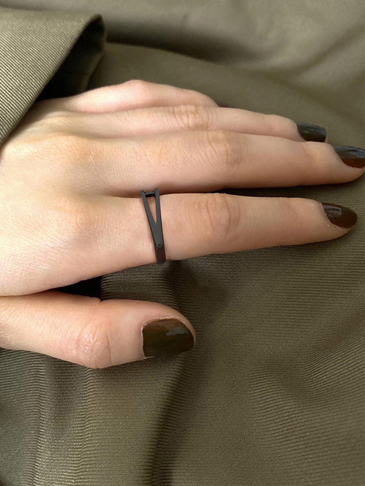 Initial Ring Adjustable Capital Letter Ring in Black