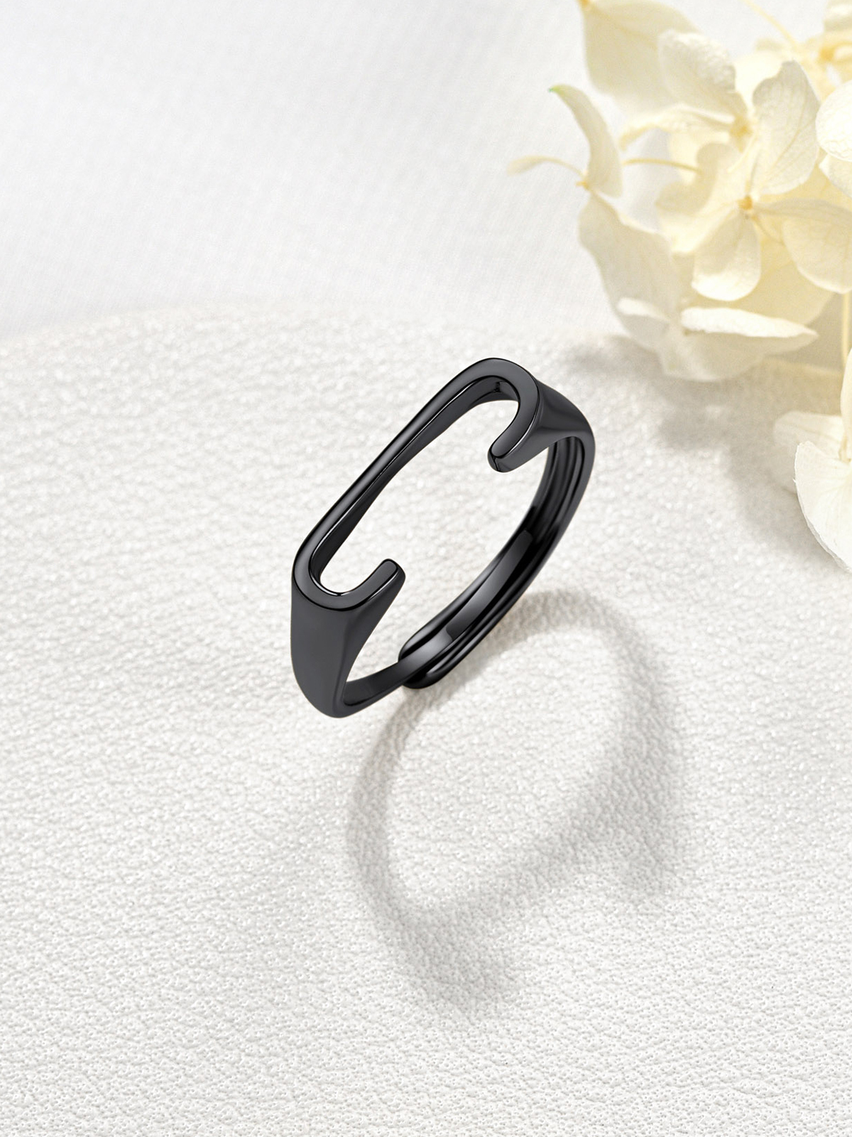 Initial Ring Adjustable Capital Letter Ring in Black