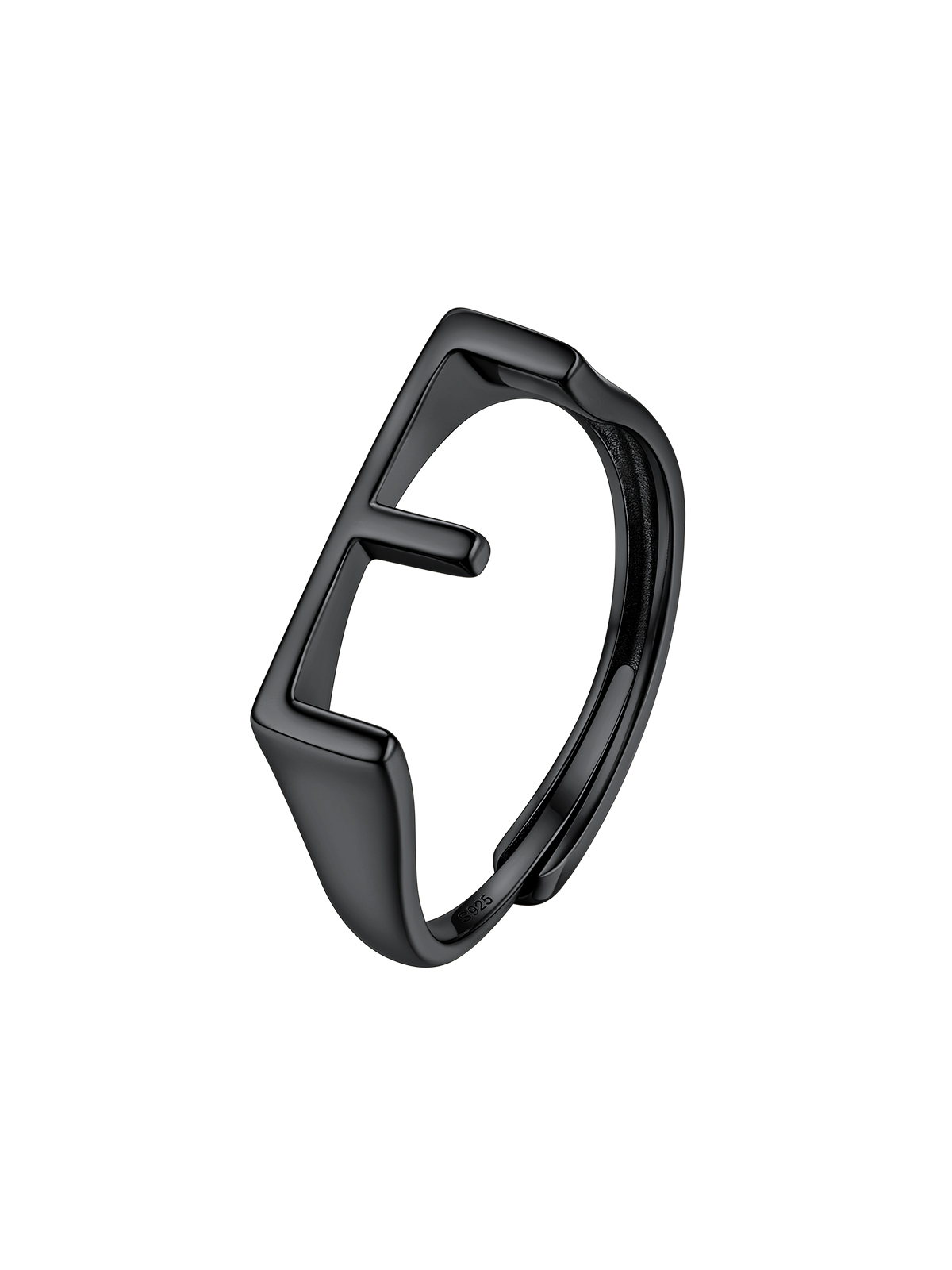 Initial Ring Adjustable Capital Letter Ring in Black