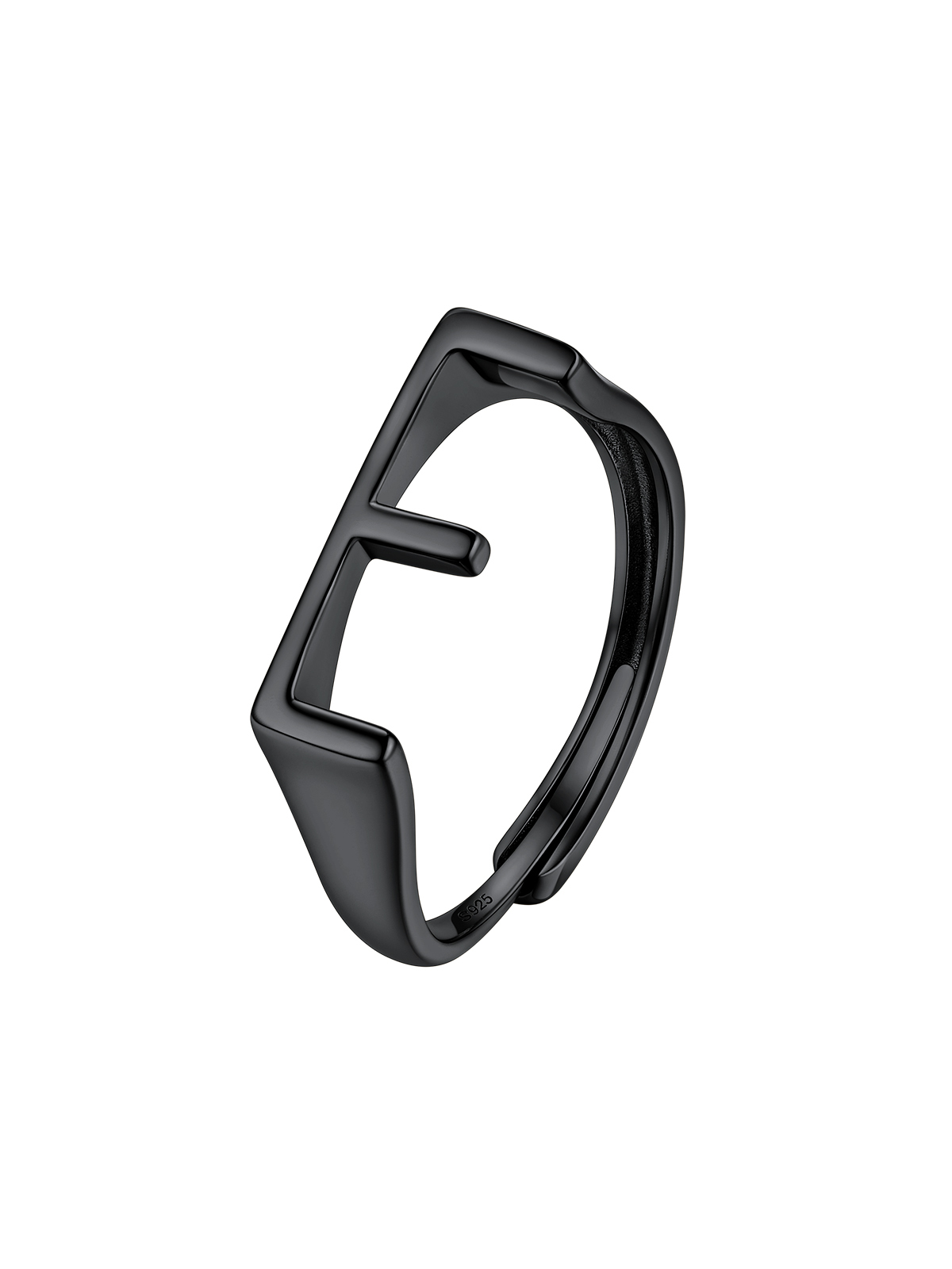 Initial Ring Adjustable Capital Letter Ring in Black