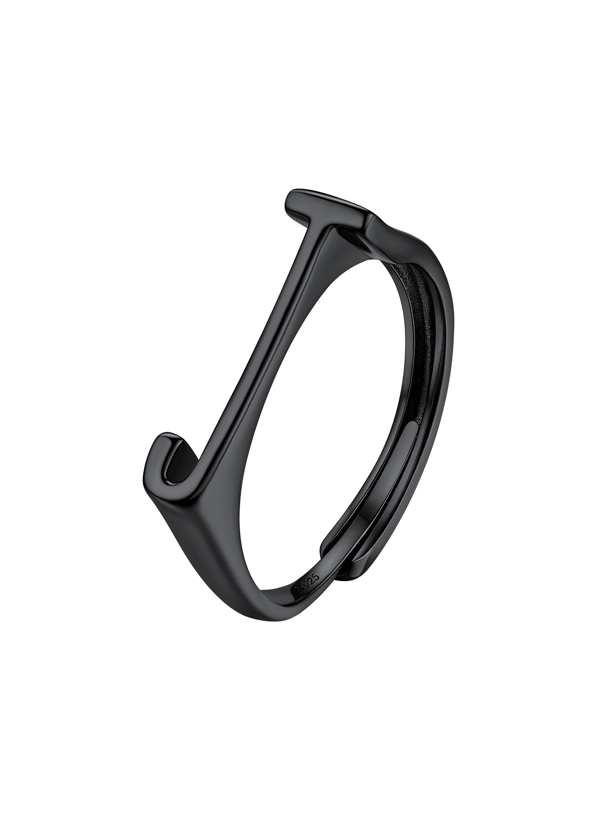 Initial Ring Adjustable Capital Letter Ring in Black