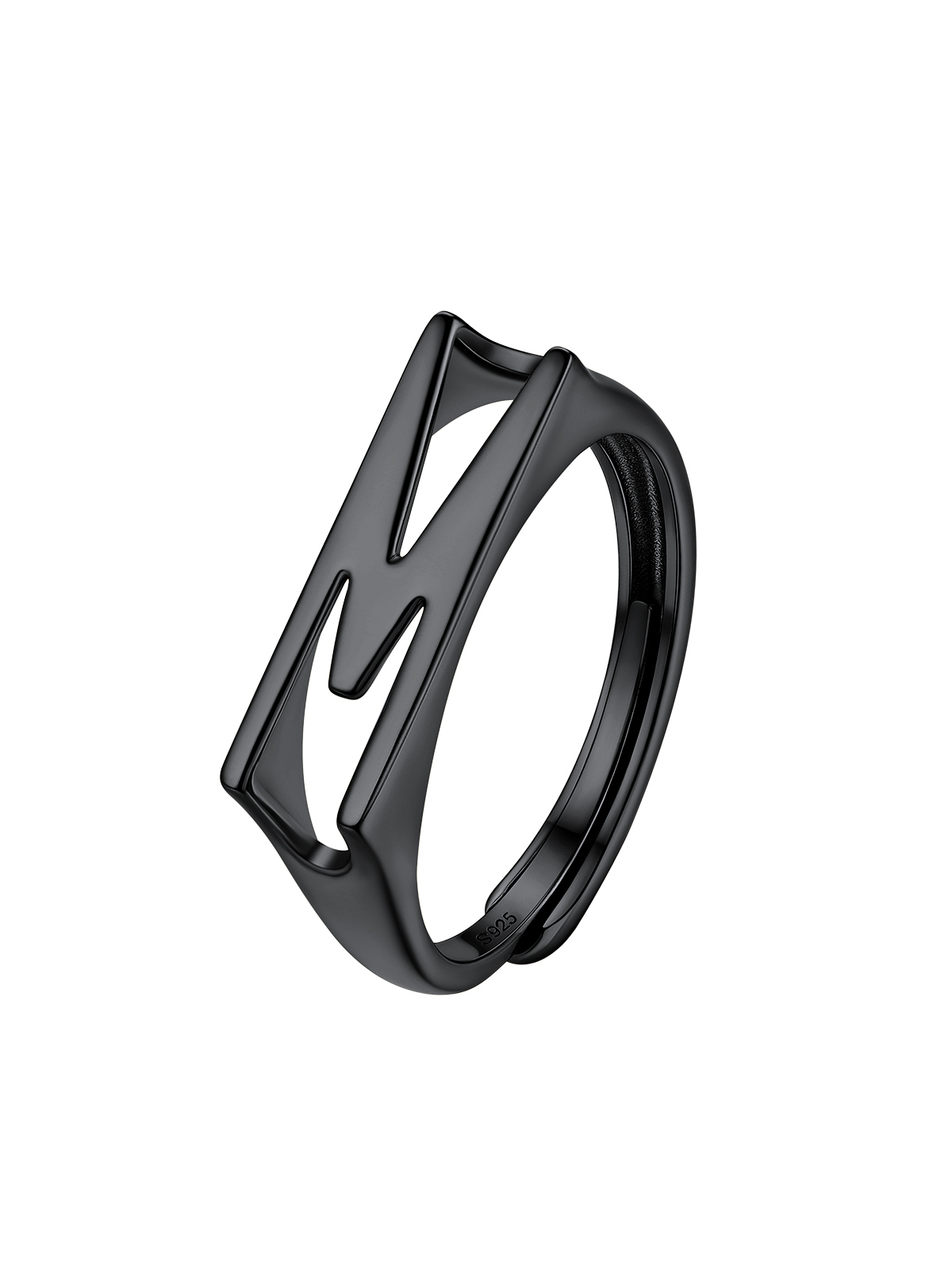 Initial Ring Adjustable Capital Letter Ring in Black