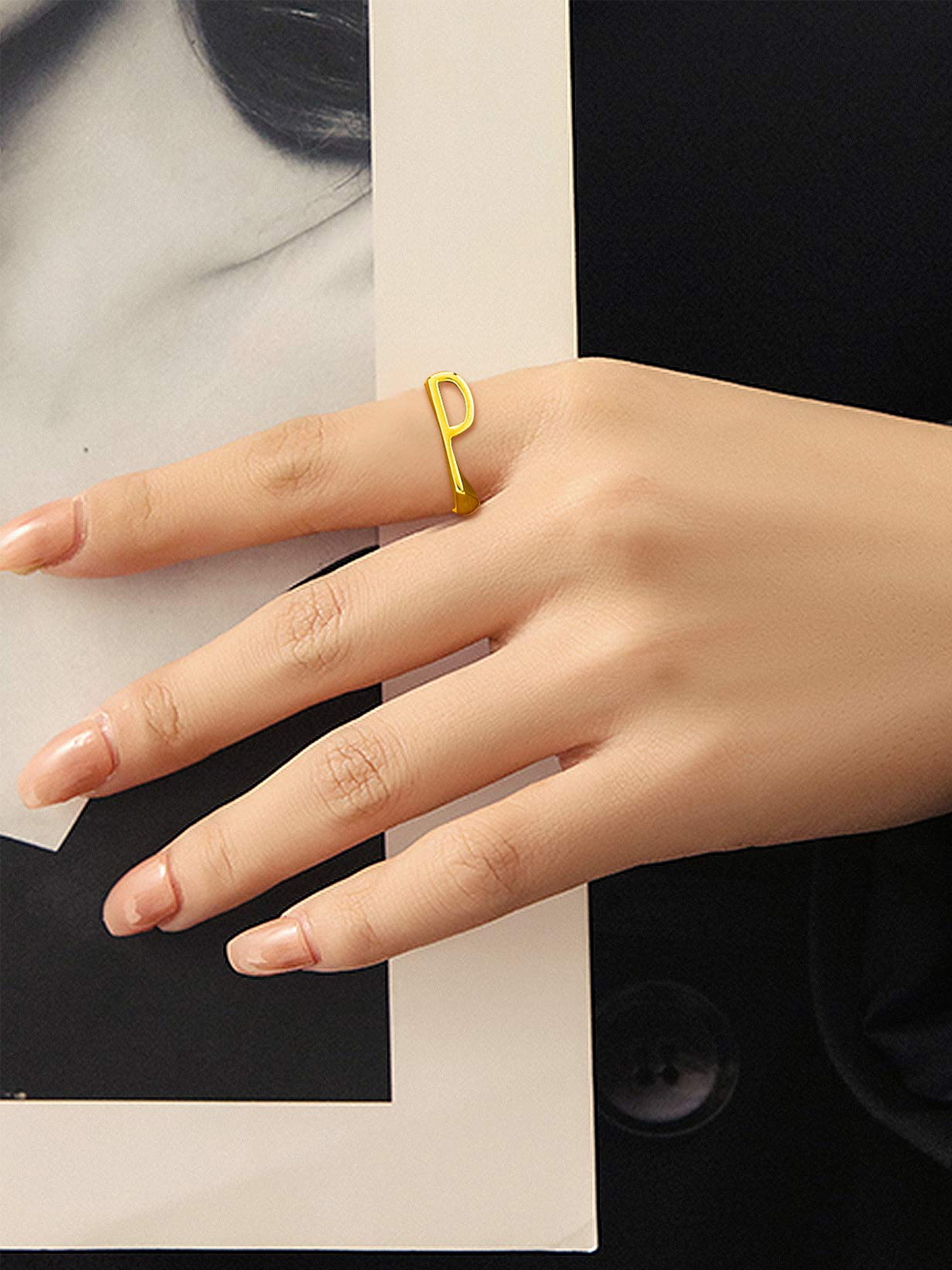 Initial Ring Adjustable Capital Letter Ring in 14K Gold