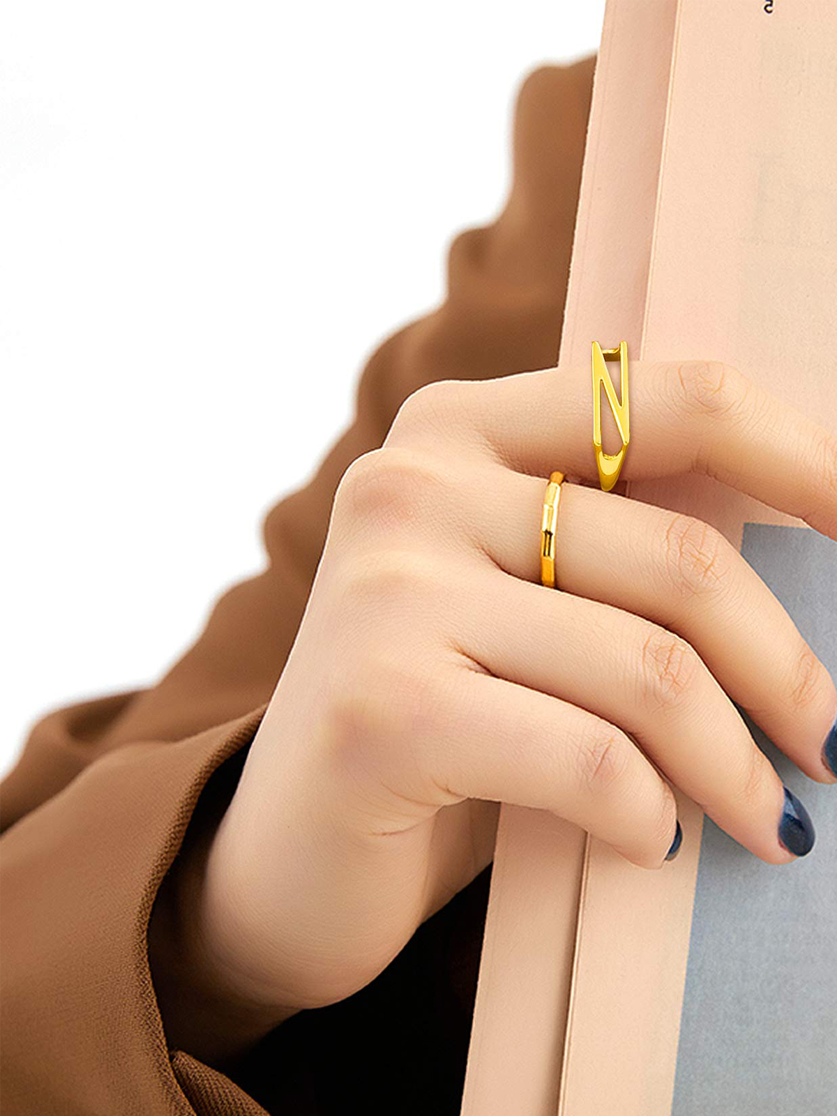 Initial Ring Adjustable Capital Letter Ring in 14K Gold