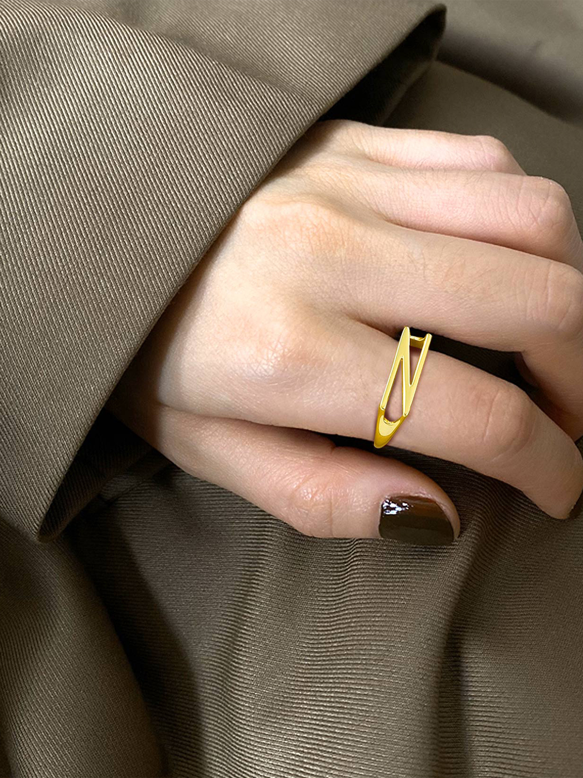 Initial Ring Adjustable Capital Letter Ring in 14K Gold
