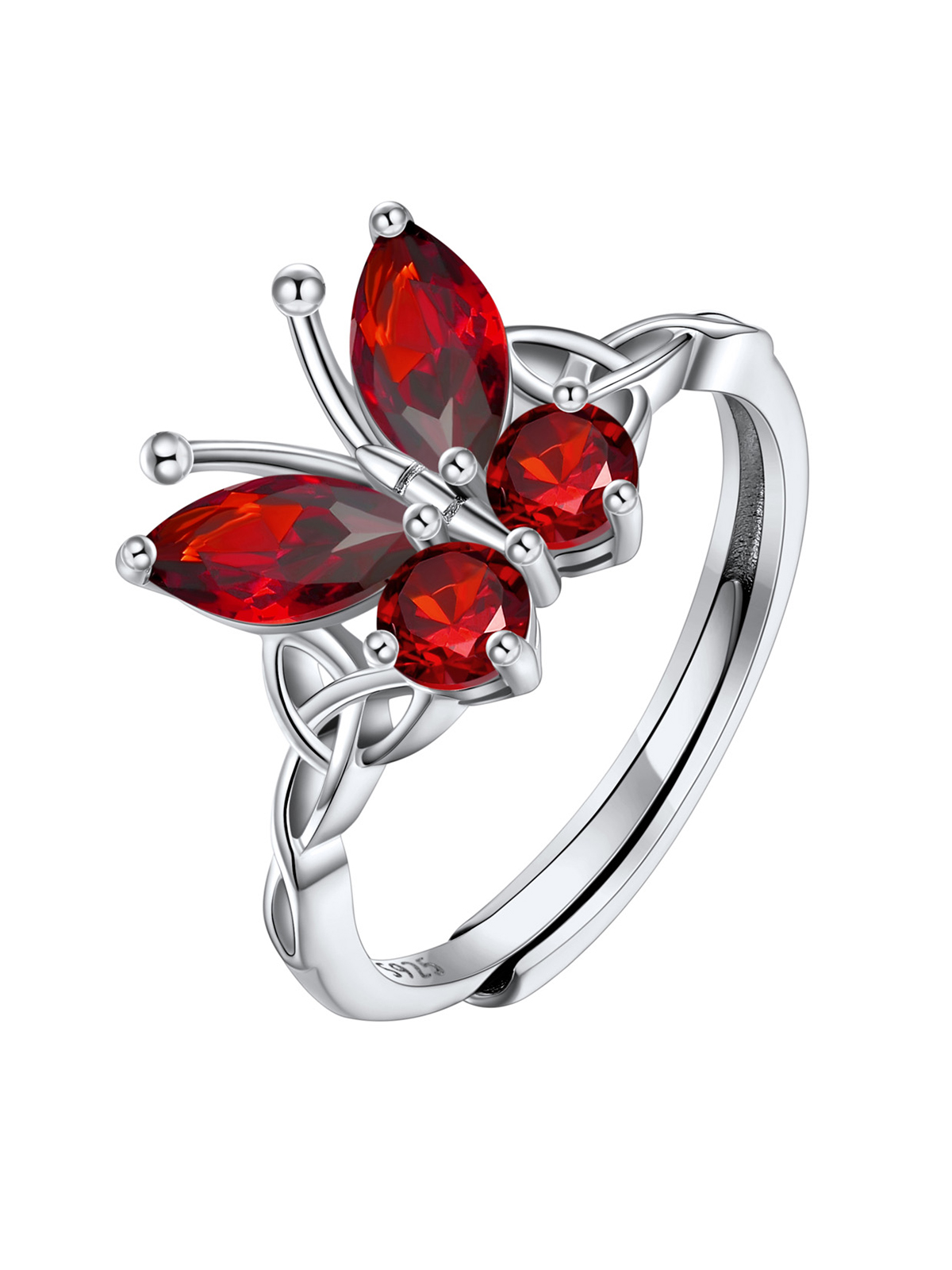 Adjustable Synthetic Garnet Celtic Knot Band Butterfly Ring