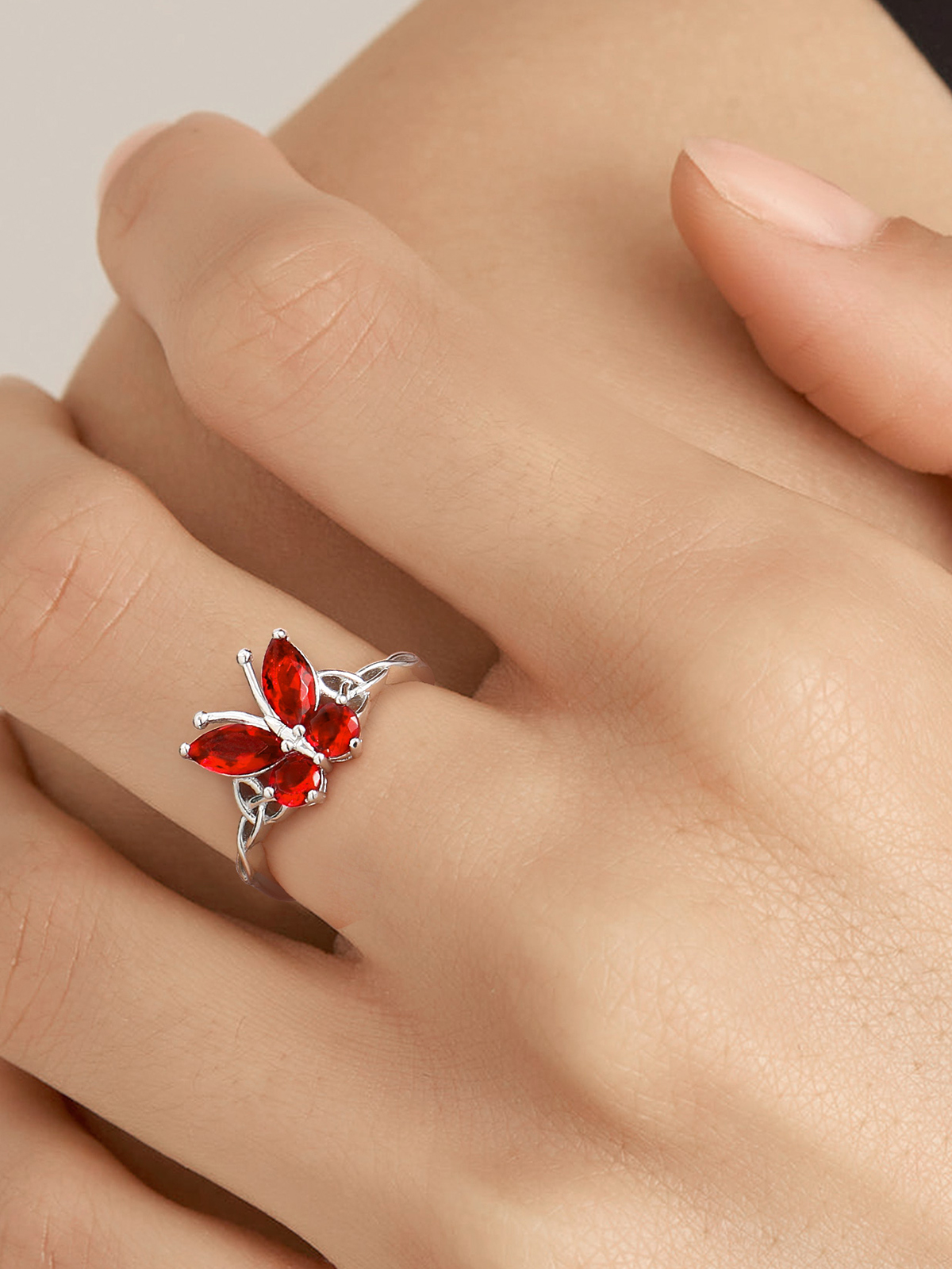 Adjustable Synthetic Garnet Celtic Knot Band Butterfly Ring