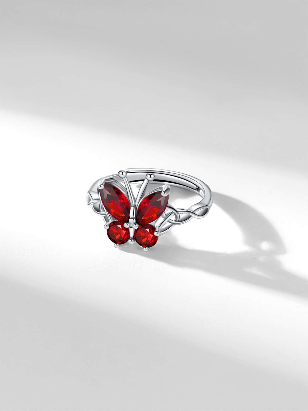 Adjustable Synthetic Garnet Celtic Knot Band Butterfly Ring