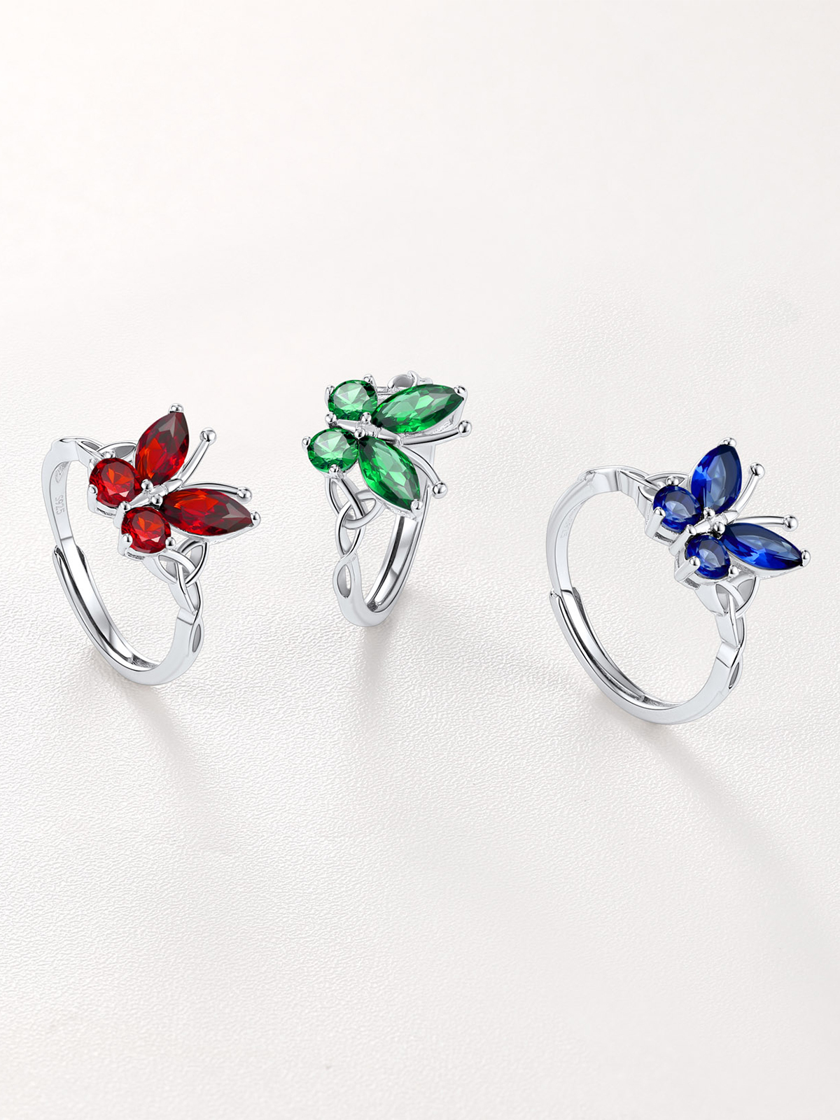 Adjustable Synthetic Sapphire Celtic Knot Band Butterfly Ring