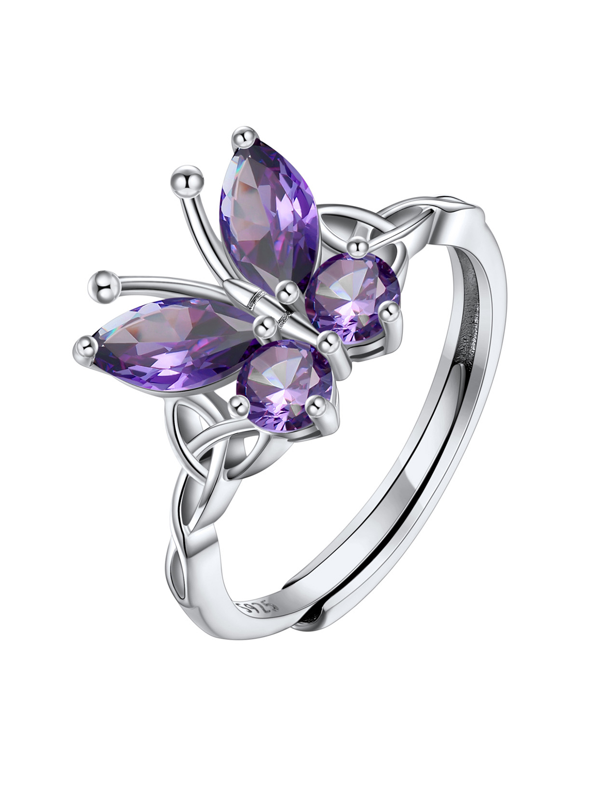 Adjustable Synthetic Amethyst Celtic Knot Band Butterfly Ring