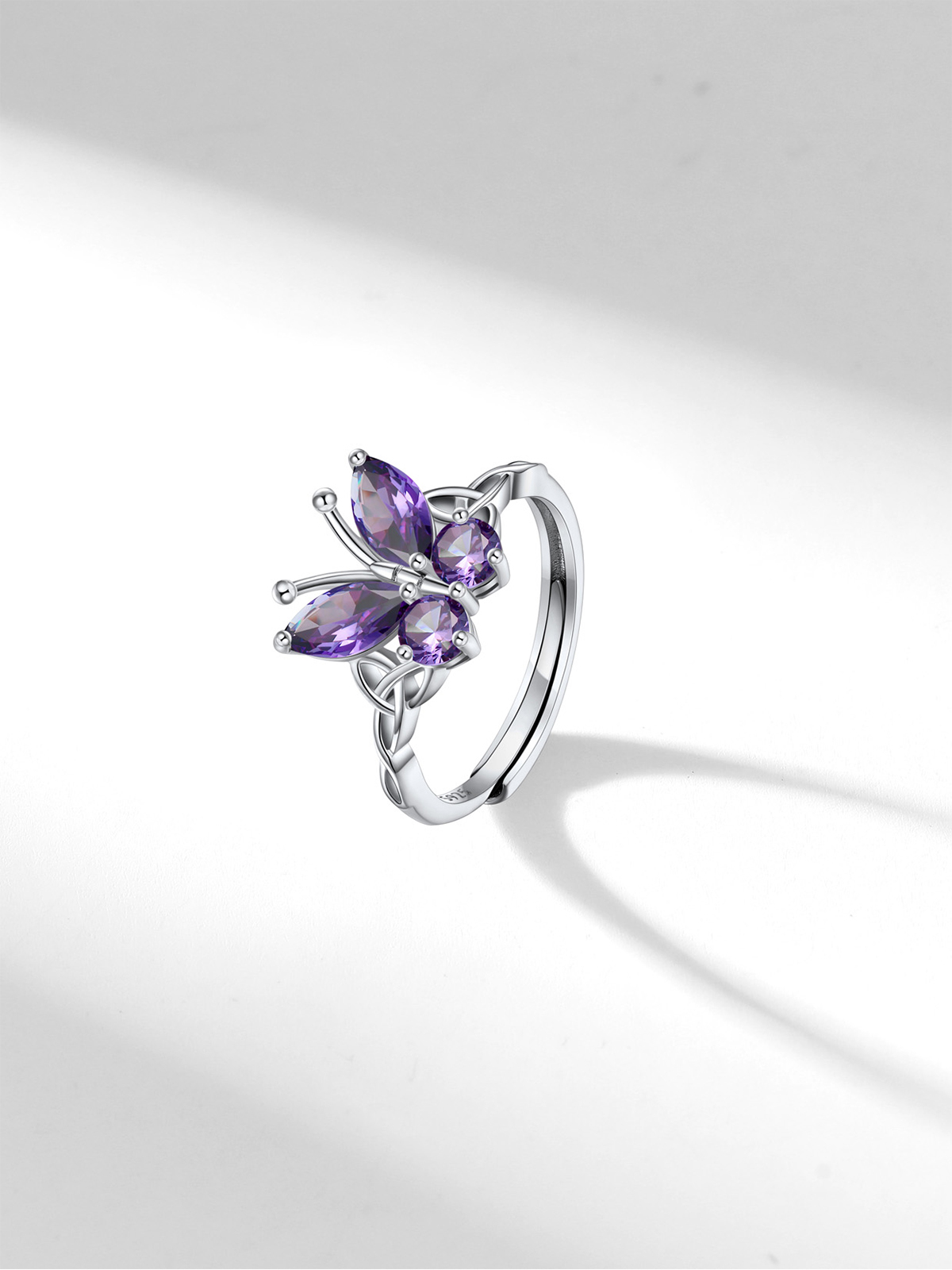 Adjustable Synthetic Amethyst Celtic Knot Band Butterfly Ring