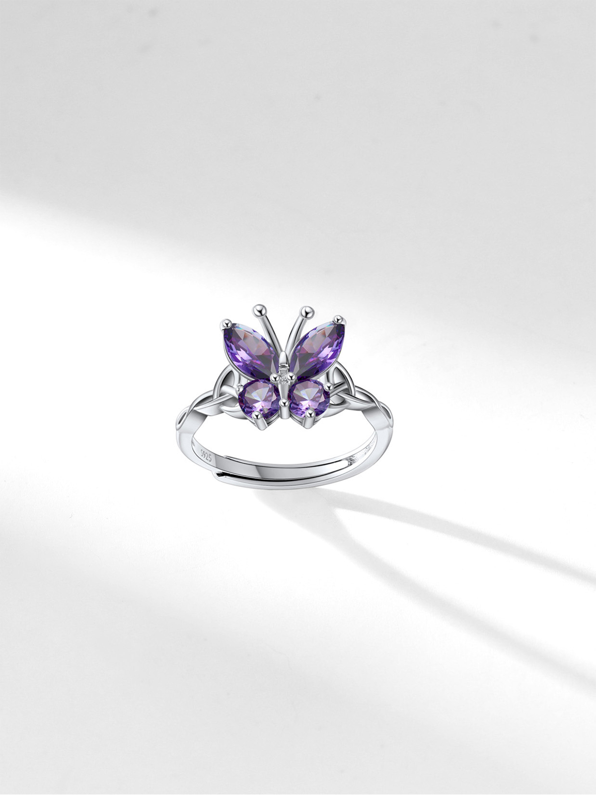 Adjustable Synthetic Amethyst Celtic Knot Band Butterfly Ring