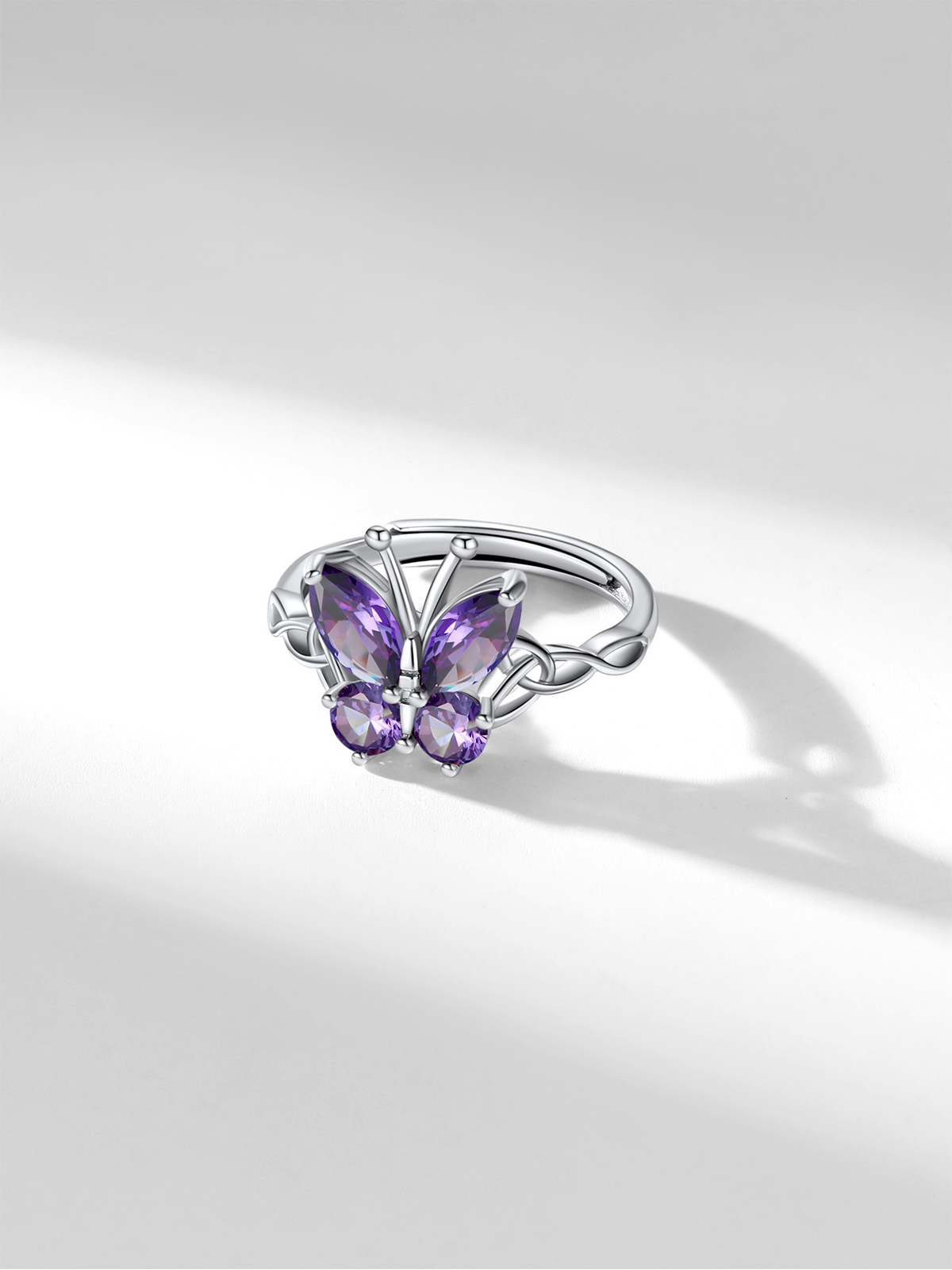 Adjustable Synthetic Amethyst Celtic Knot Band Butterfly Ring