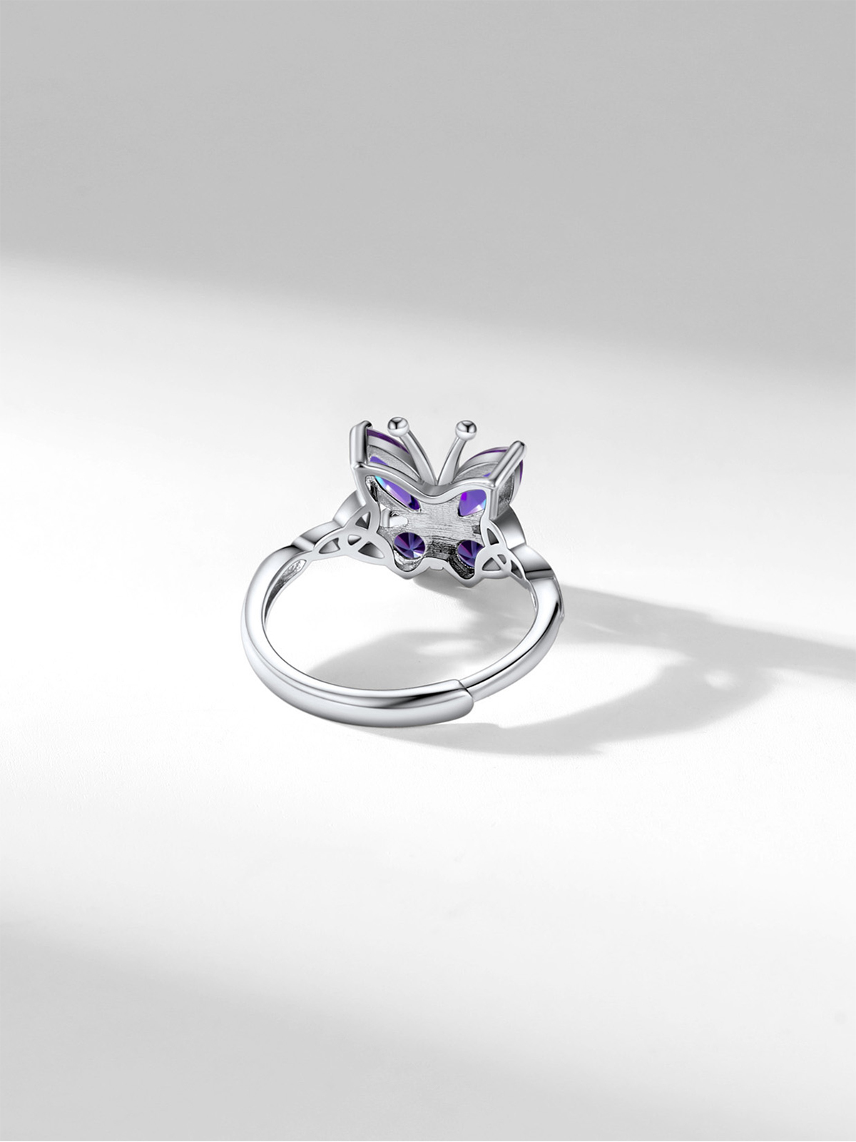 Adjustable Synthetic Amethyst Celtic Knot Band Butterfly Ring
