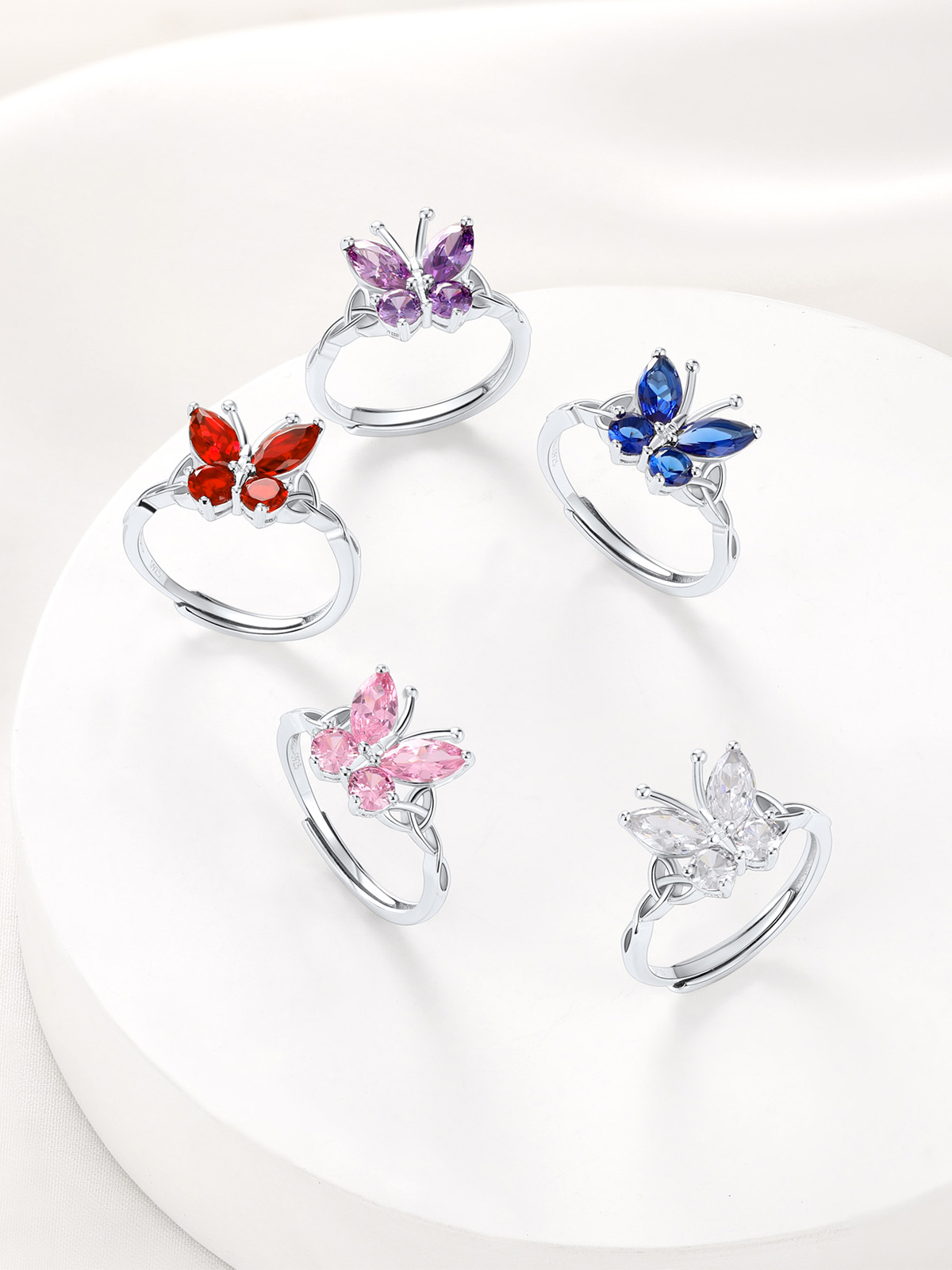 Adjustable Synthetic Diamond Celtic Knot Band Butterfly Ring
