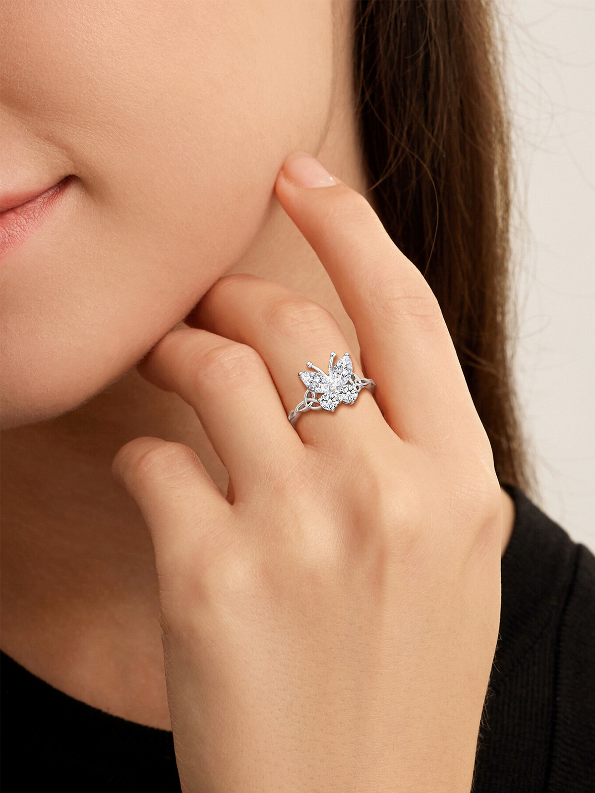 Adjustable Synthetic Diamond Celtic Knot Band Butterfly Ring