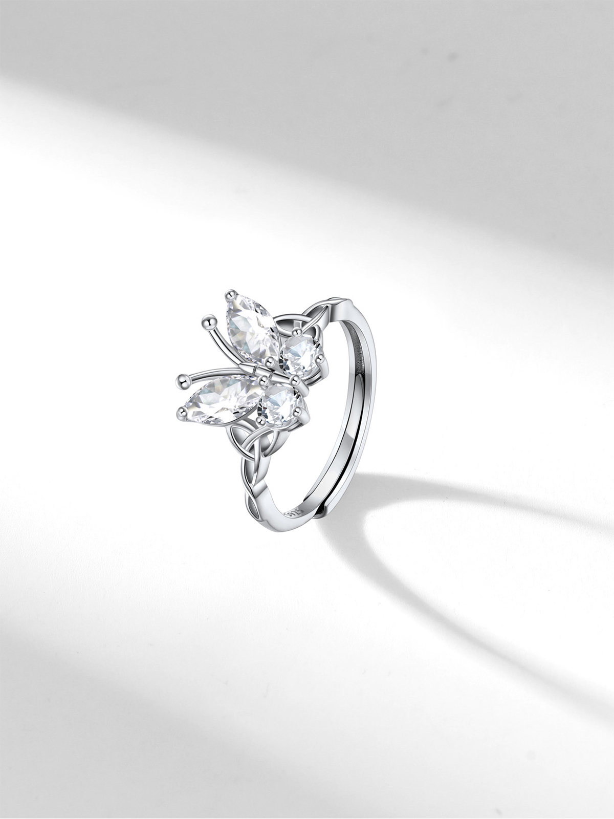 Adjustable Synthetic Diamond Celtic Knot Band Butterfly Ring