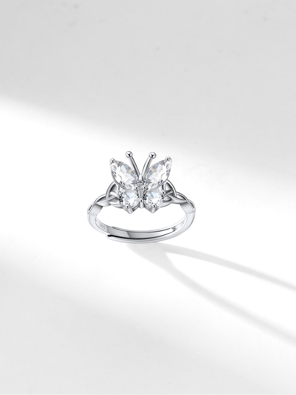 Adjustable Synthetic Diamond Celtic Knot Band Butterfly Ring