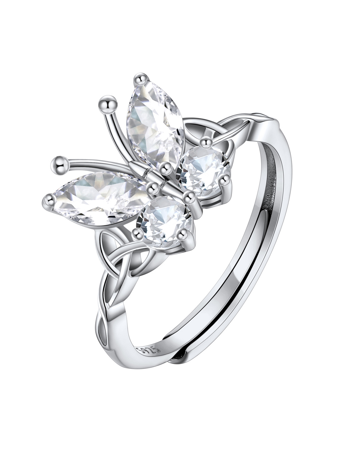 Adjustable Synthetic Diamond Celtic Knot Band Butterfly Ring