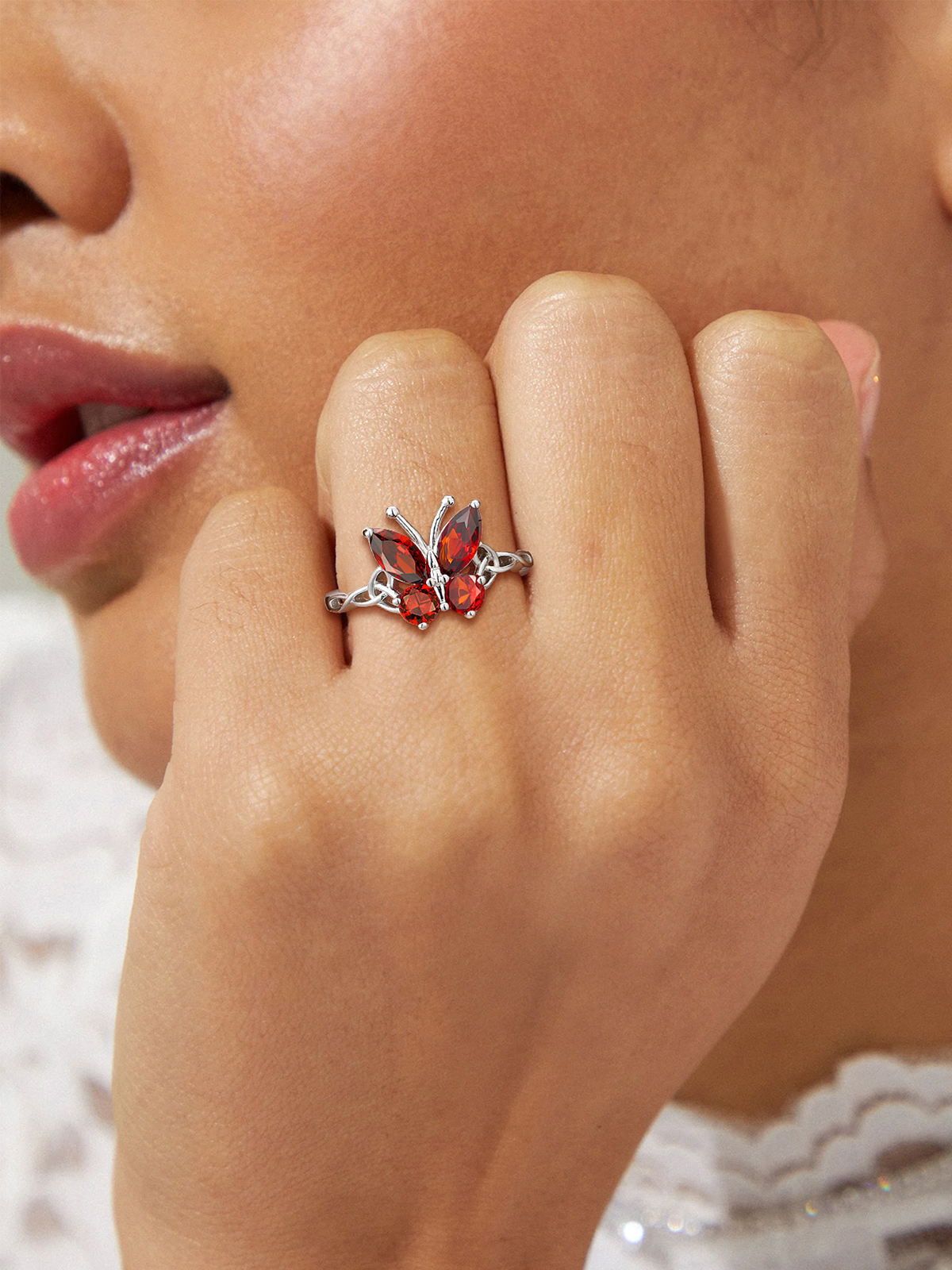 Adjustable Synthetic Ruby Celtic Knot Band Butterfly Ring