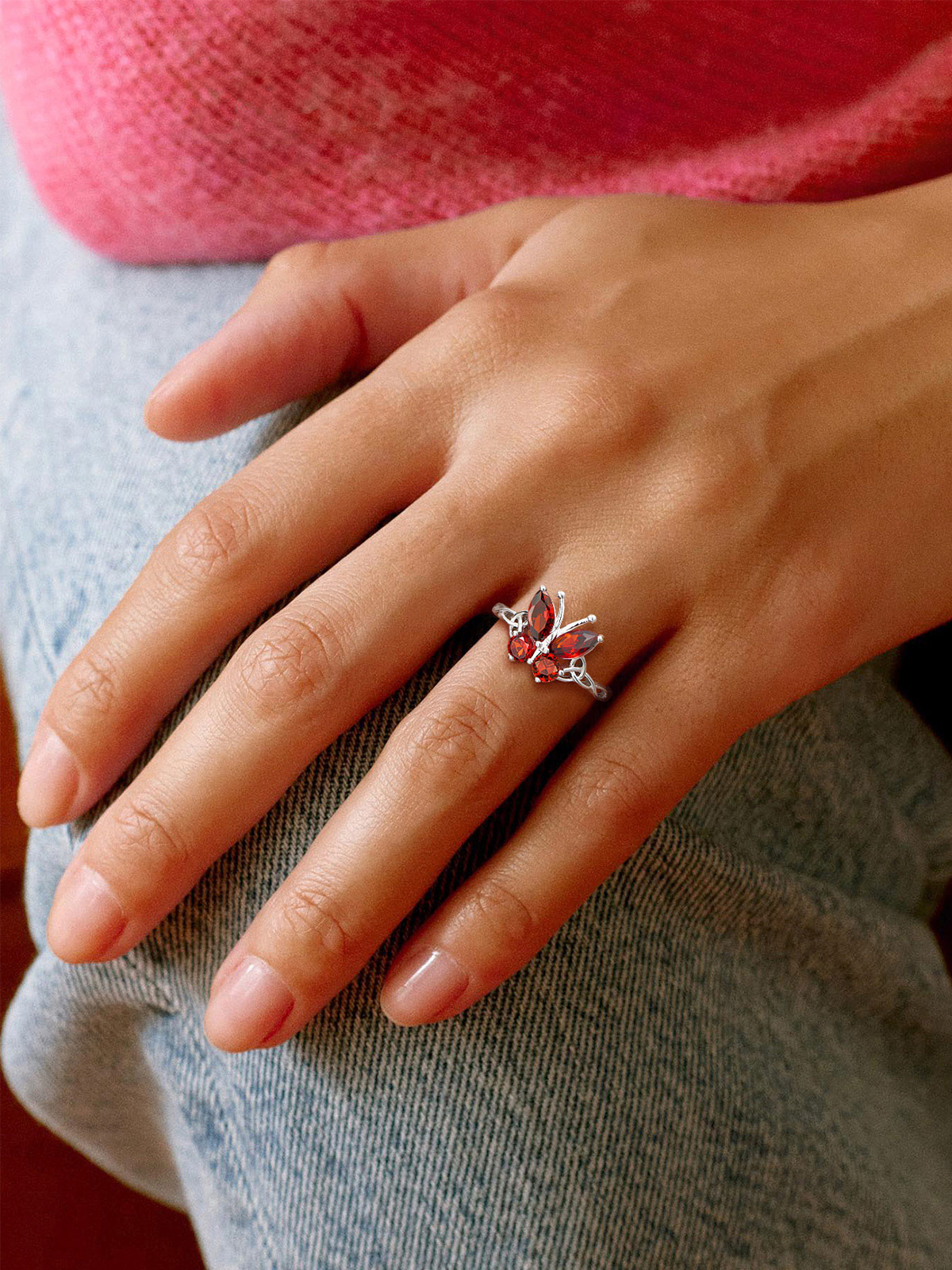 Adjustable Synthetic Ruby Celtic Knot Band Butterfly Ring
