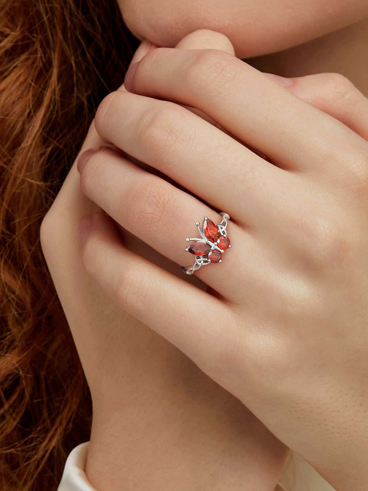 Adjustable Synthetic Ruby Celtic Knot Band Butterfly Ring