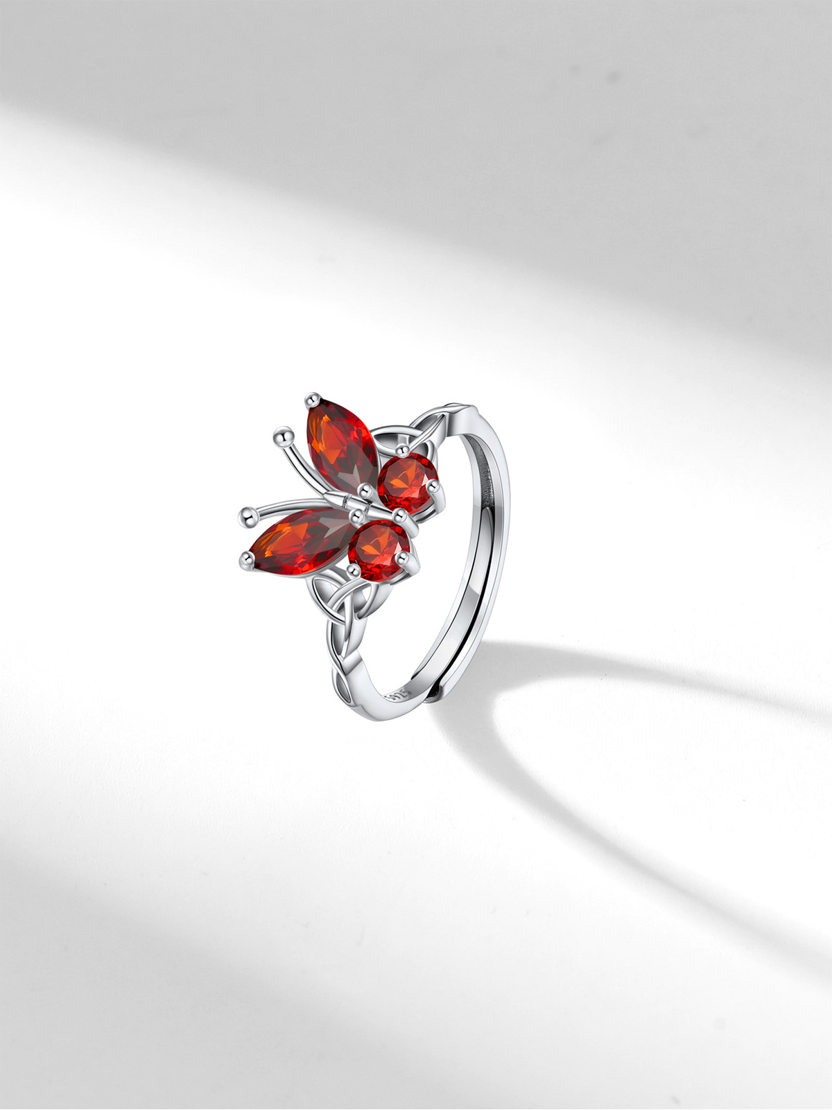 Adjustable Synthetic Ruby Celtic Knot Band Butterfly Ring