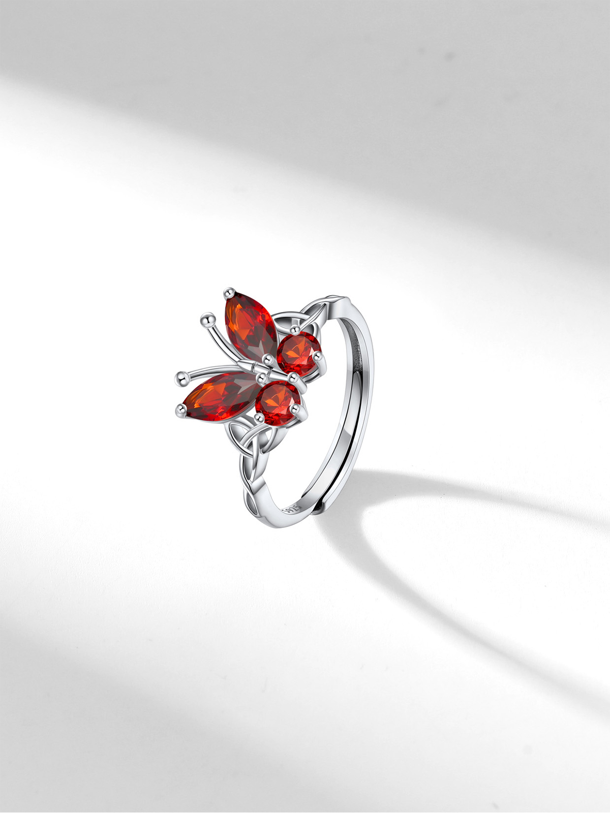 Adjustable Synthetic Ruby Celtic Knot Band Butterfly Ring