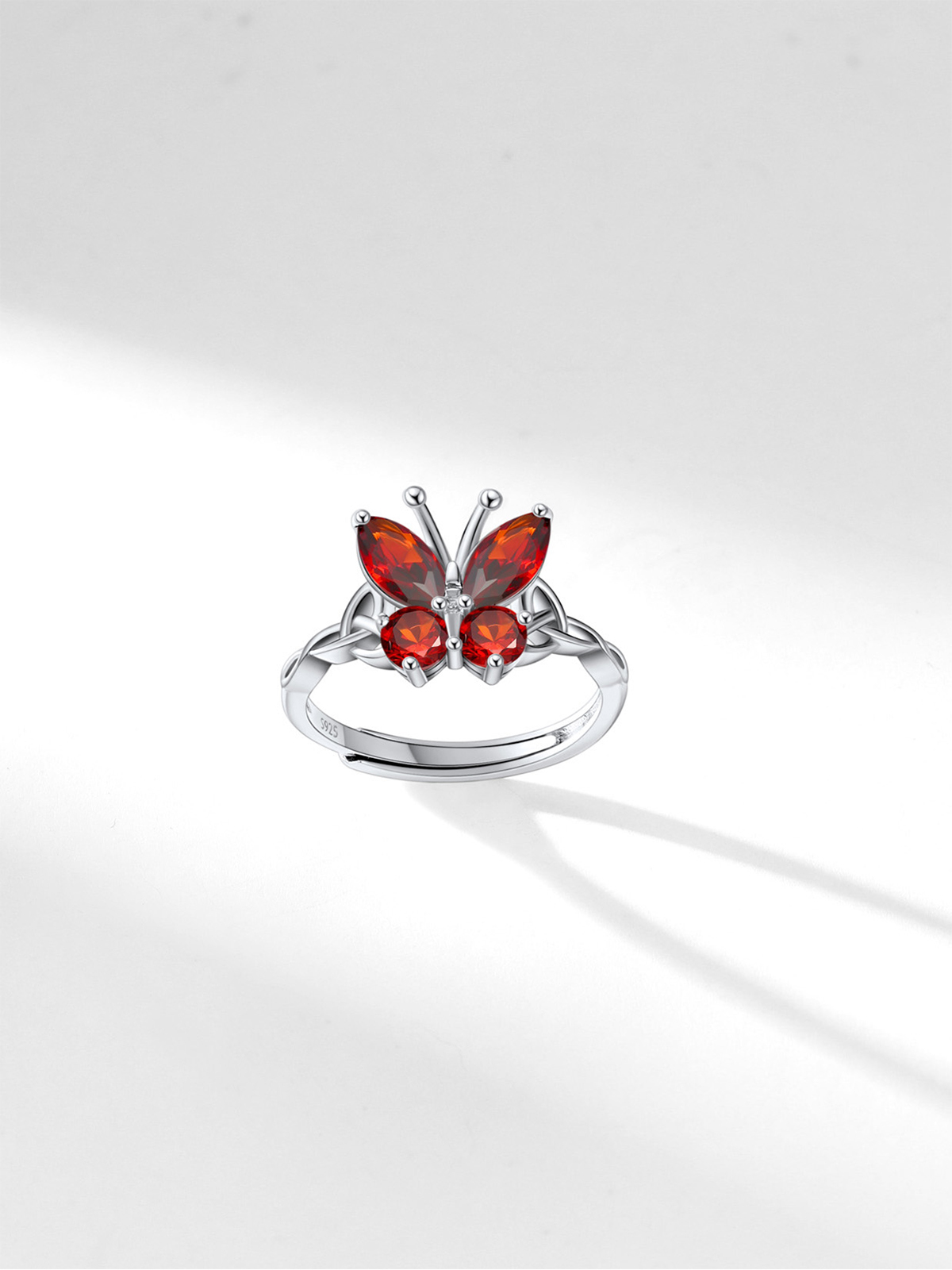 Adjustable Synthetic Ruby Celtic Knot Band Butterfly Ring