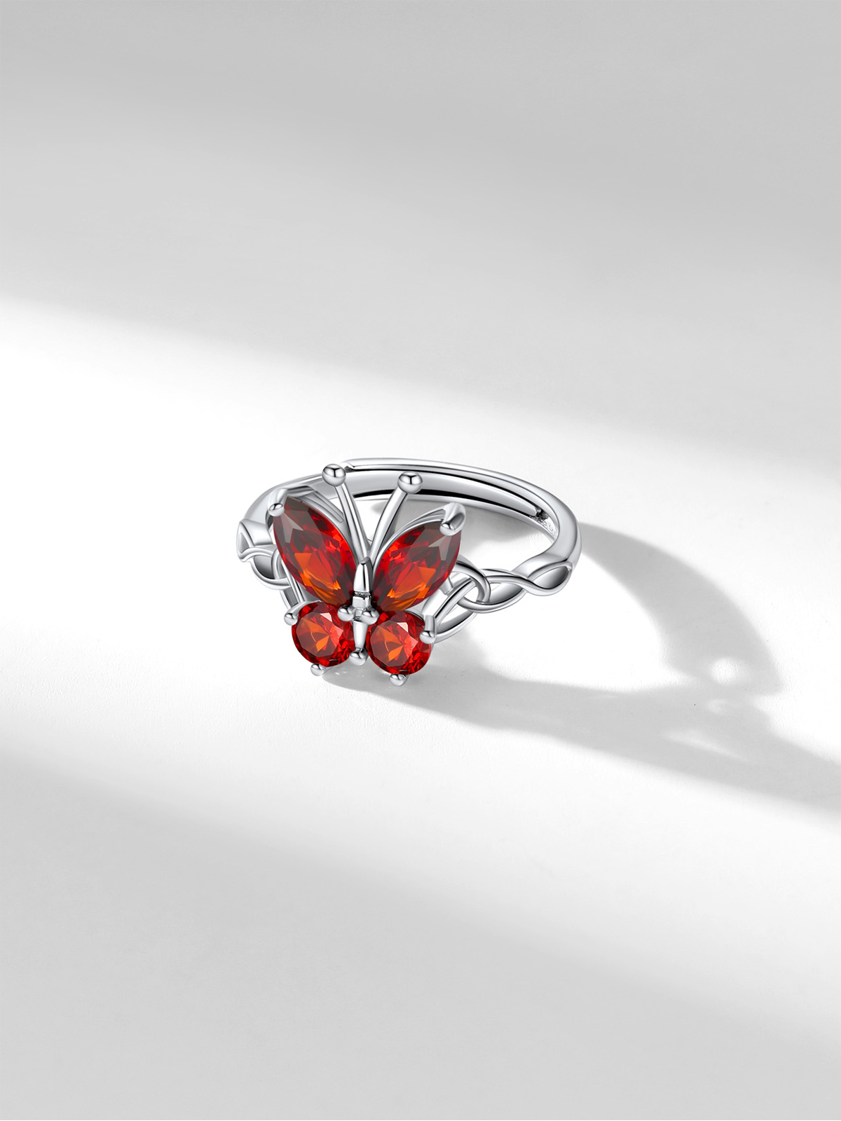 Adjustable Synthetic Ruby Celtic Knot Band Butterfly Ring