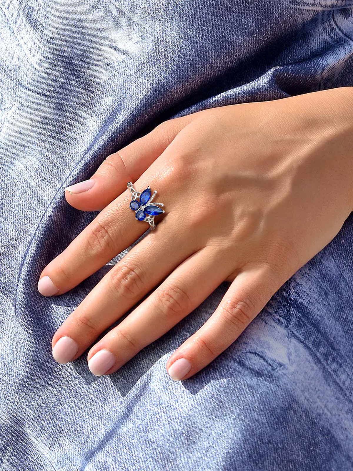 Adjustable Synthetic Sapphire Celtic Knot Band Butterfly Ring