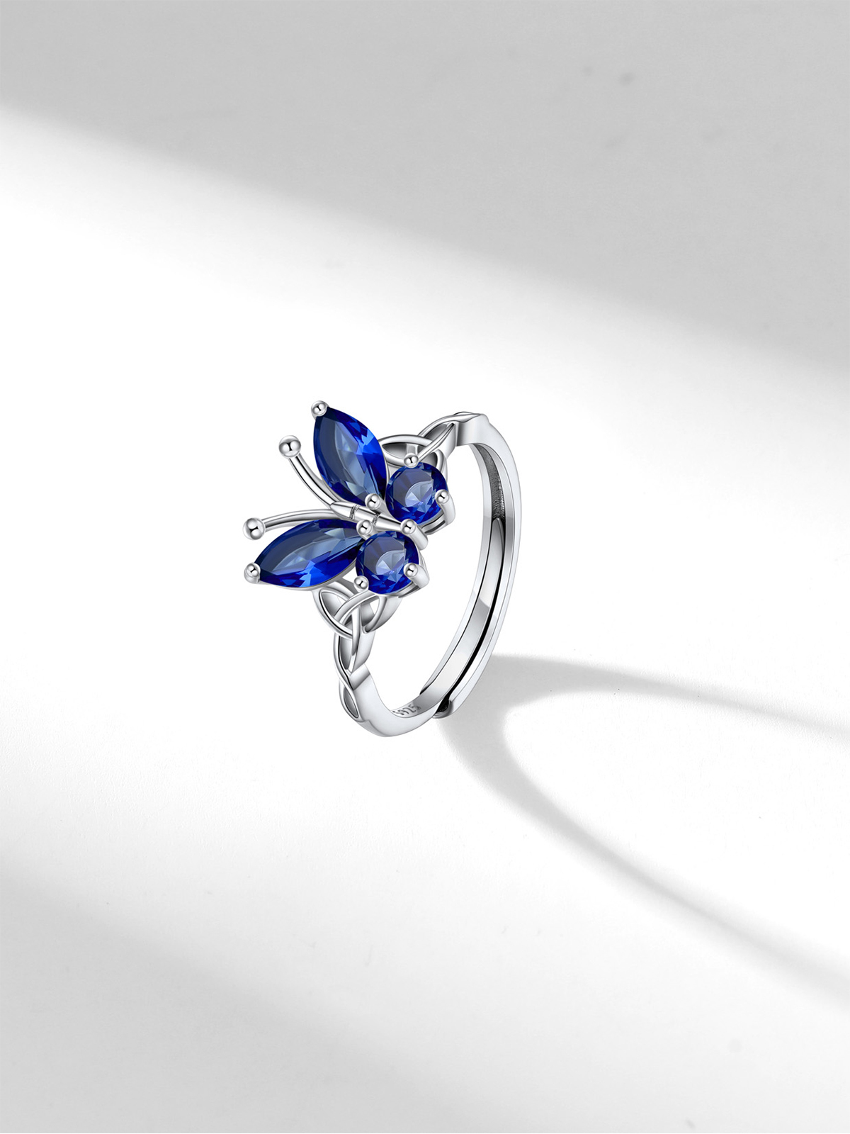 Adjustable Synthetic Sapphire Celtic Knot Band Butterfly Ring
