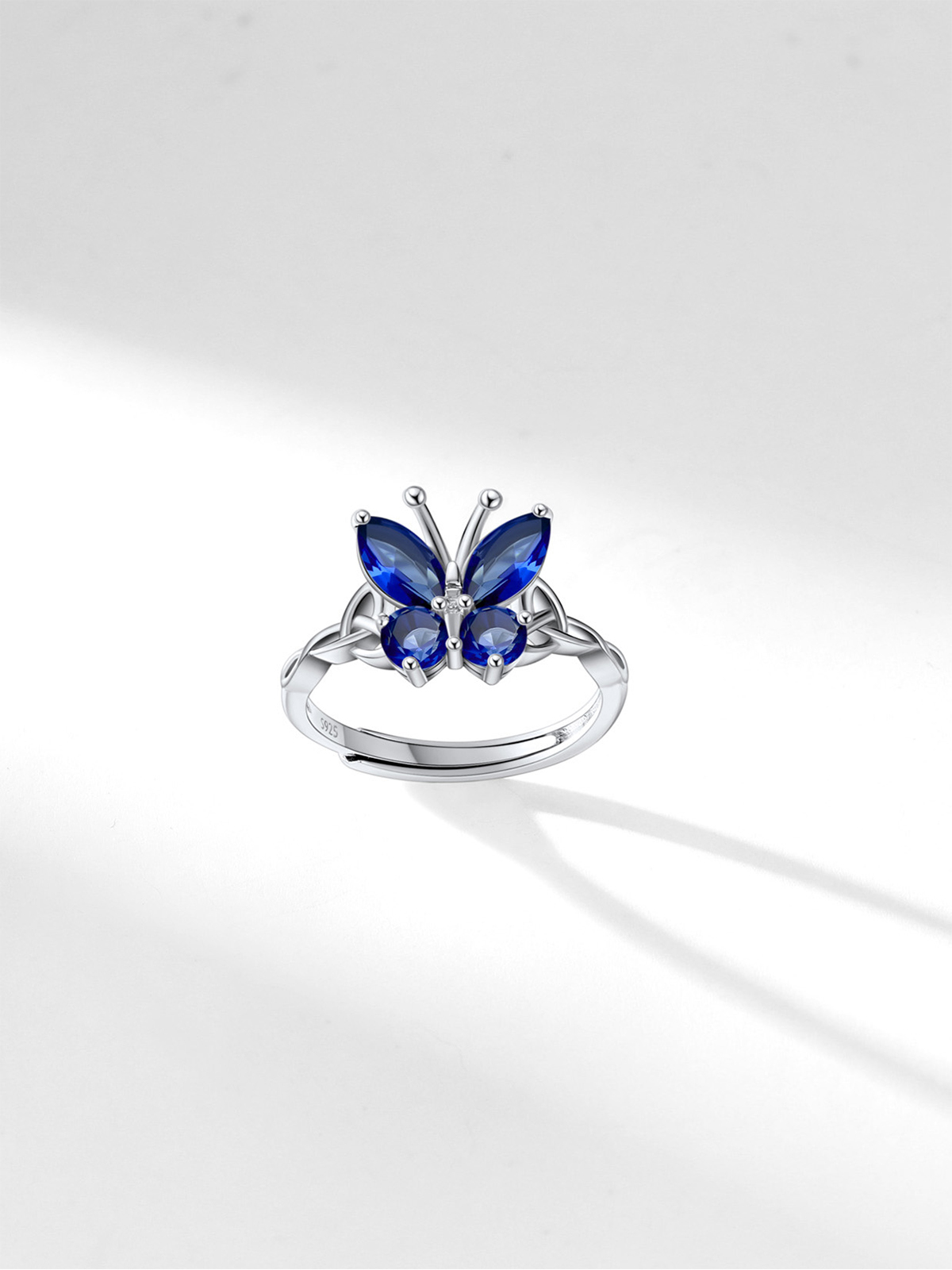 Adjustable Synthetic Sapphire Celtic Knot Band Butterfly Ring