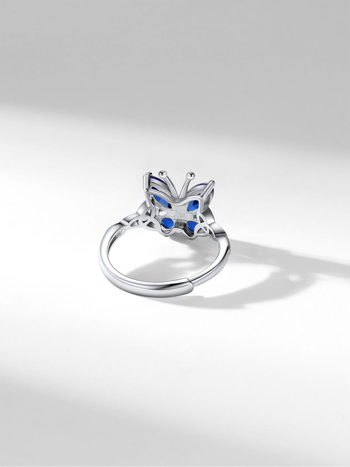 Adjustable Synthetic Sapphire Celtic Knot Band Butterfly Ring
