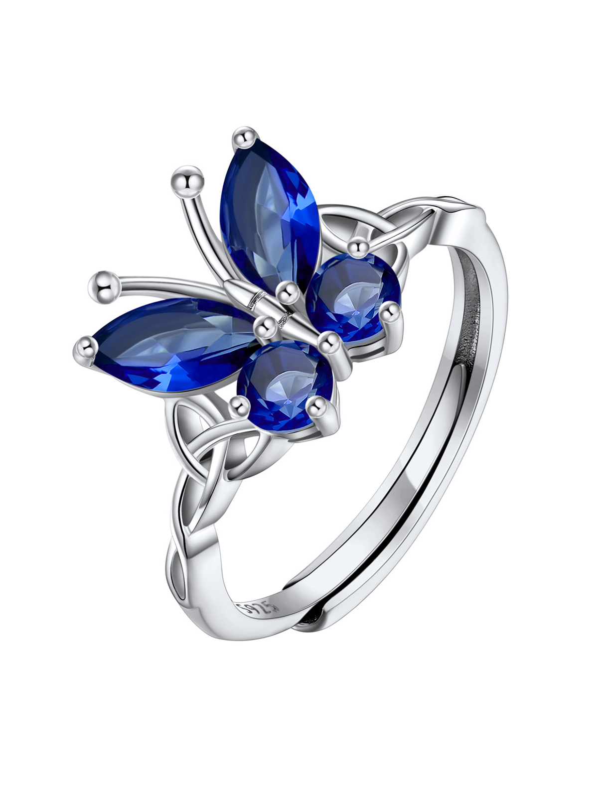 Adjustable Synthetic Sapphire Celtic Knot Band Butterfly Ring