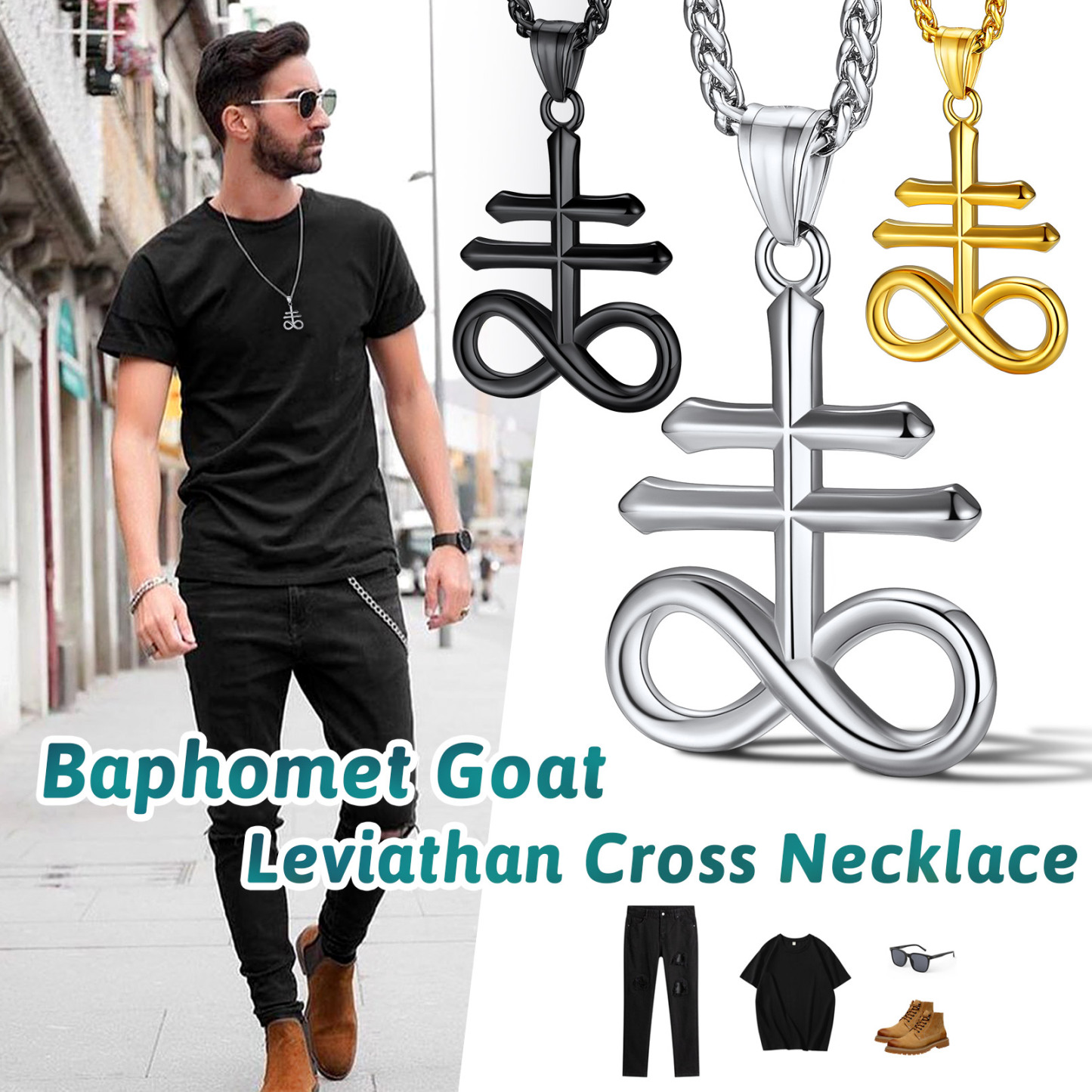 Satanic Leviathan Cross Pendant Necklace, Religious Jewelry