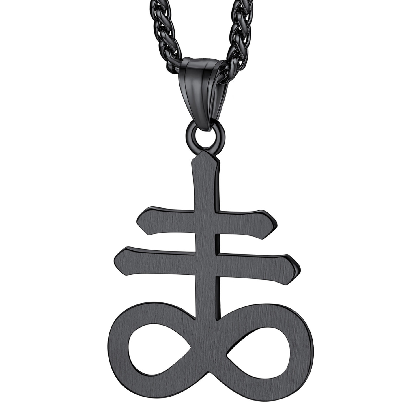 Satanic Leviathan Cross Pendant Necklace in Black Plated - Backside