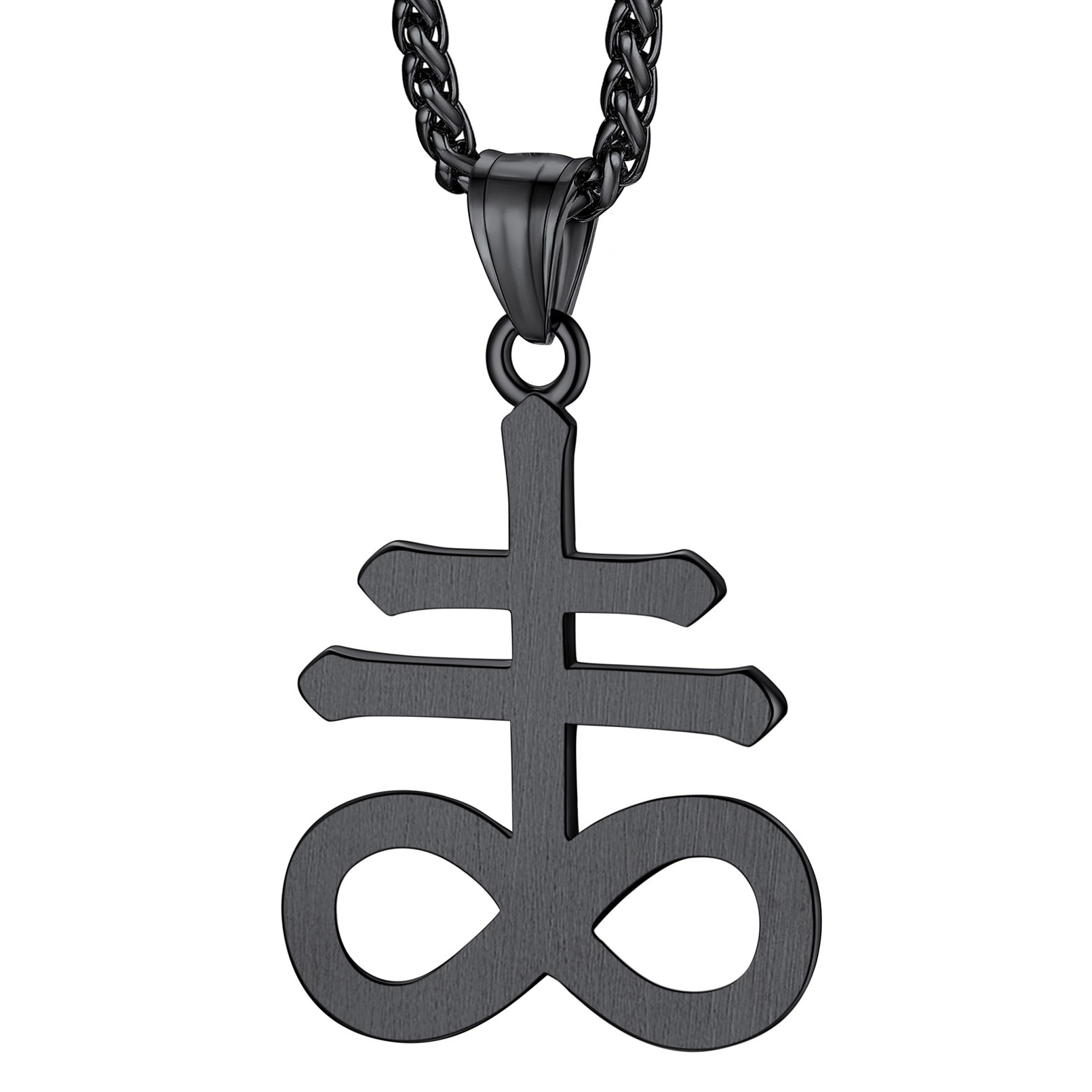 Satanic Leviathan Cross Pendant Necklace in Black Plated - Backside