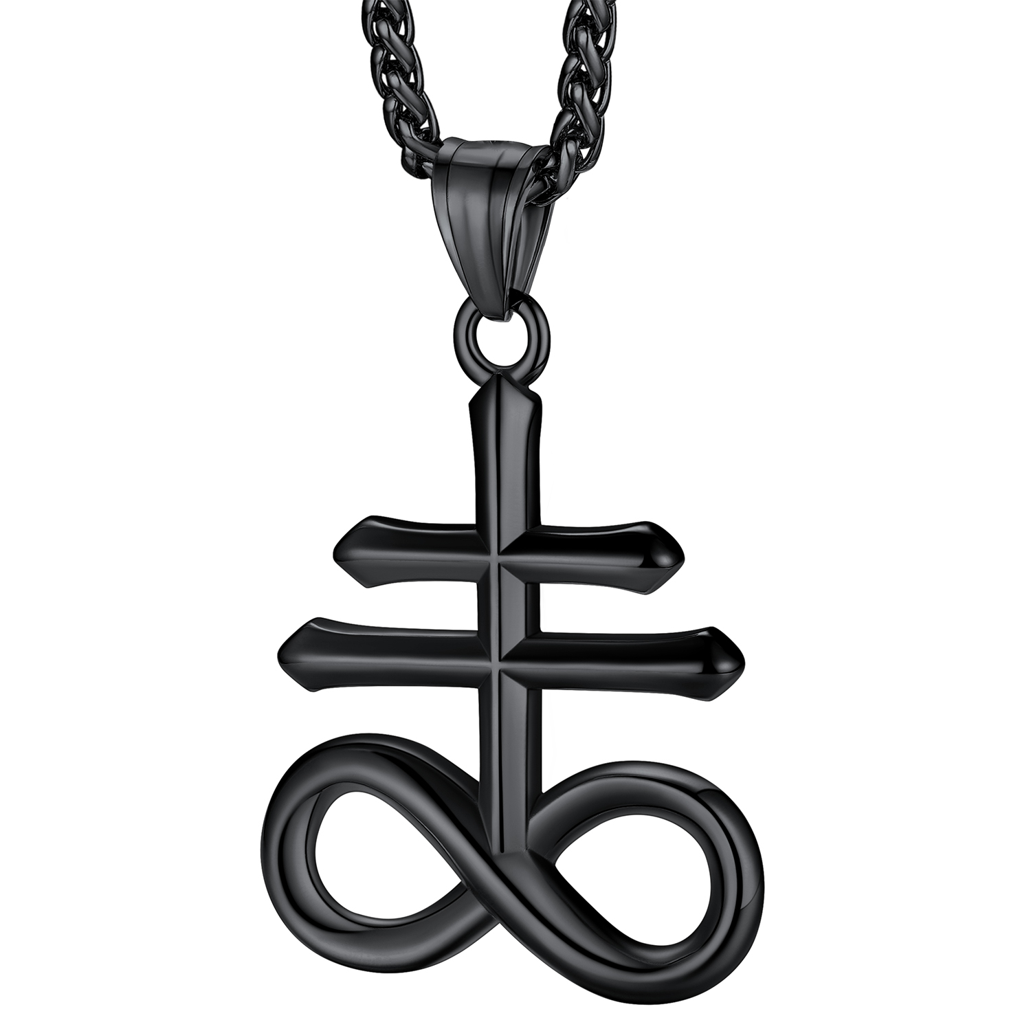 Satanic Leviathan Cross Pendant Necklace in Black Plated