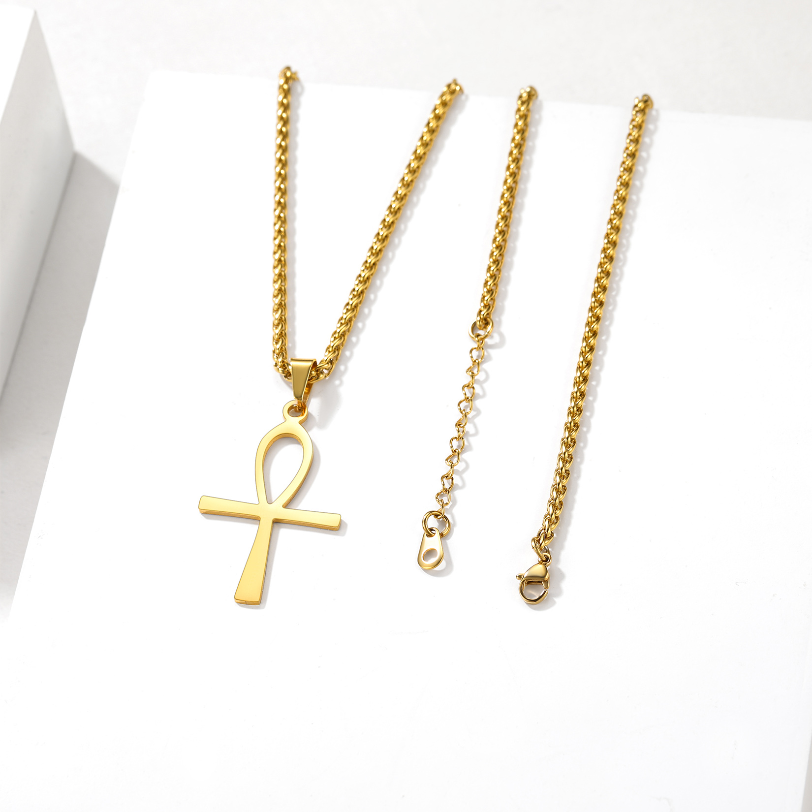 Simple Ankh Cross Pendant Egyptian Necklace, 18K Gold Plated-01