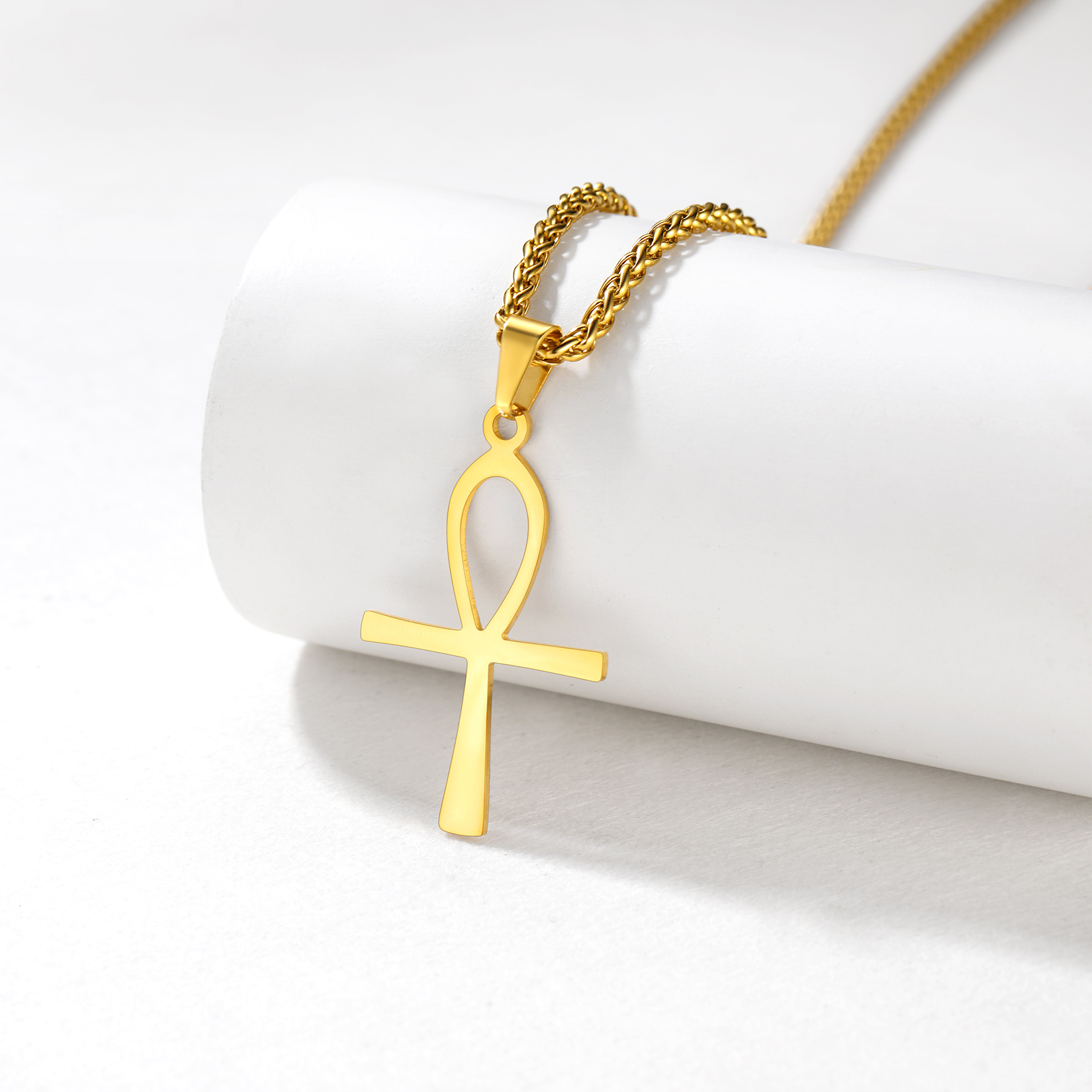 Simple Ankh Cross Pendant Egyptian Necklace, 18K Gold Plated-02