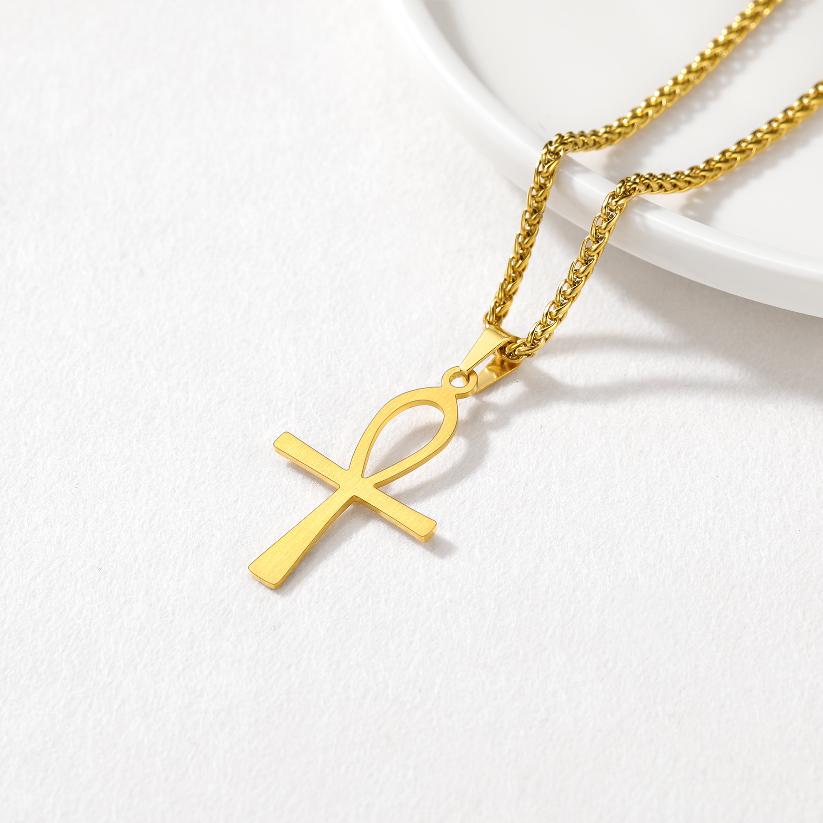 Simple Ankh Cross Pendant Egyptian Necklace, 18K Gold Plated-03