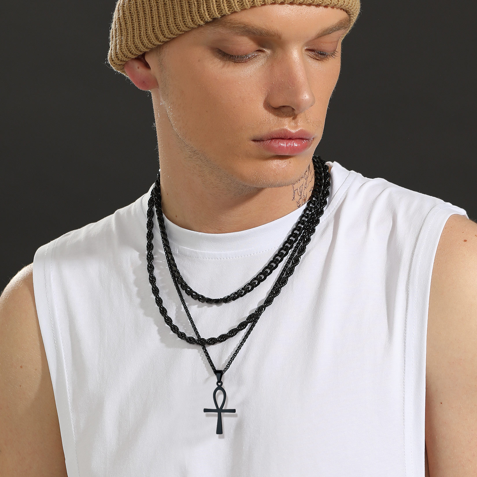 Simple Ankh Cross Pendant Egyptian Necklace for Men-02